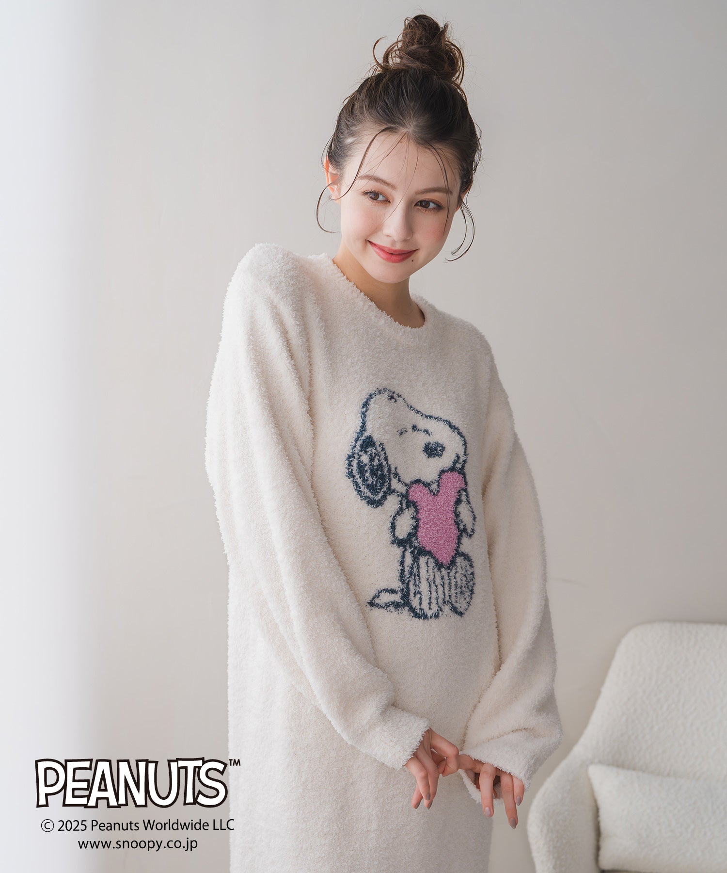 ミッシュマッシュ MISCH MASCH 2025秋冬新作 PEANUTSデザインルームウェアワンピース MM548901 (IVORY) IVORY