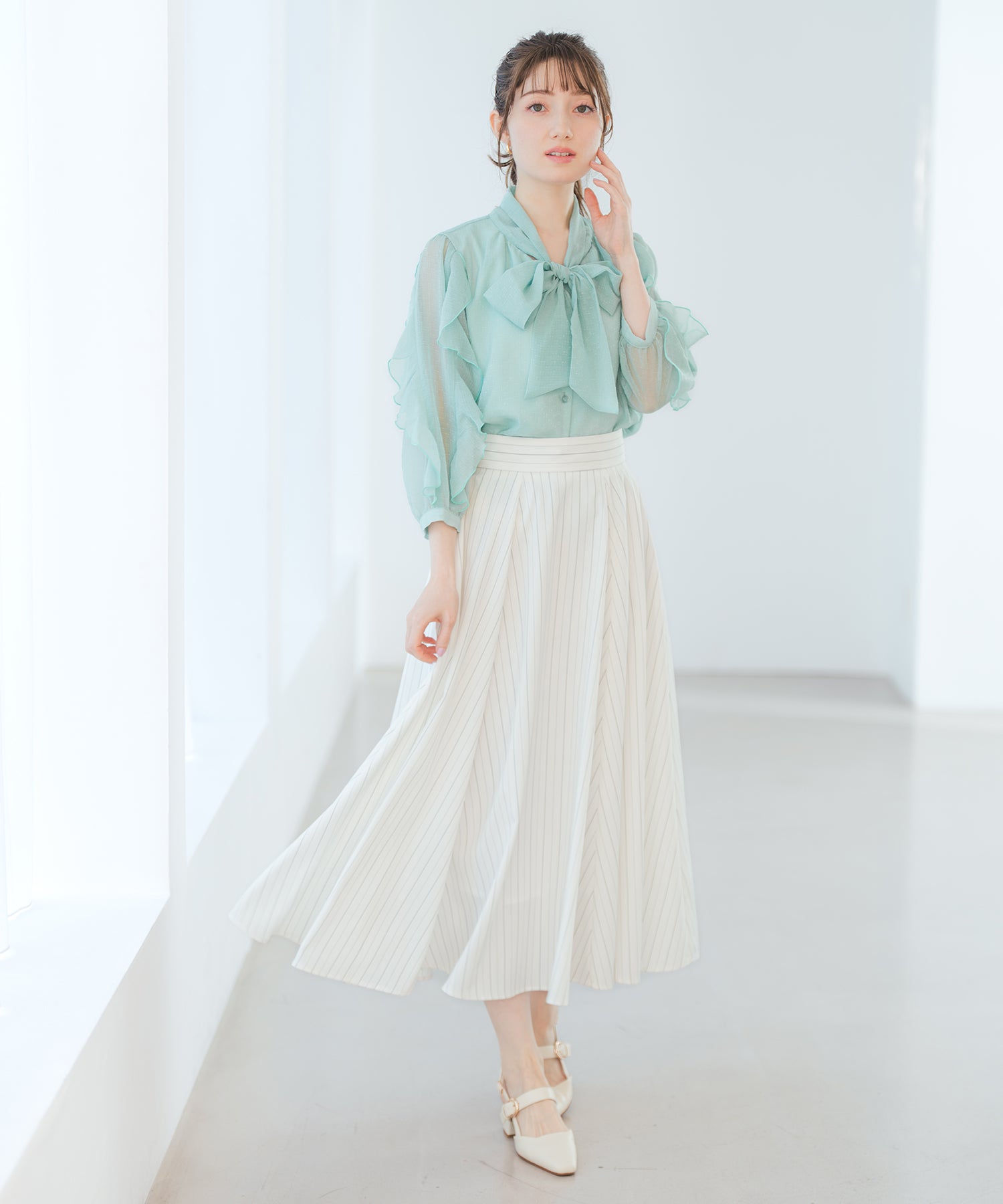 ミッシュマッシュ MISCH MASCH 2026春夏新作 ストライプフレアスカート MM617204 (WHITE) WHITE