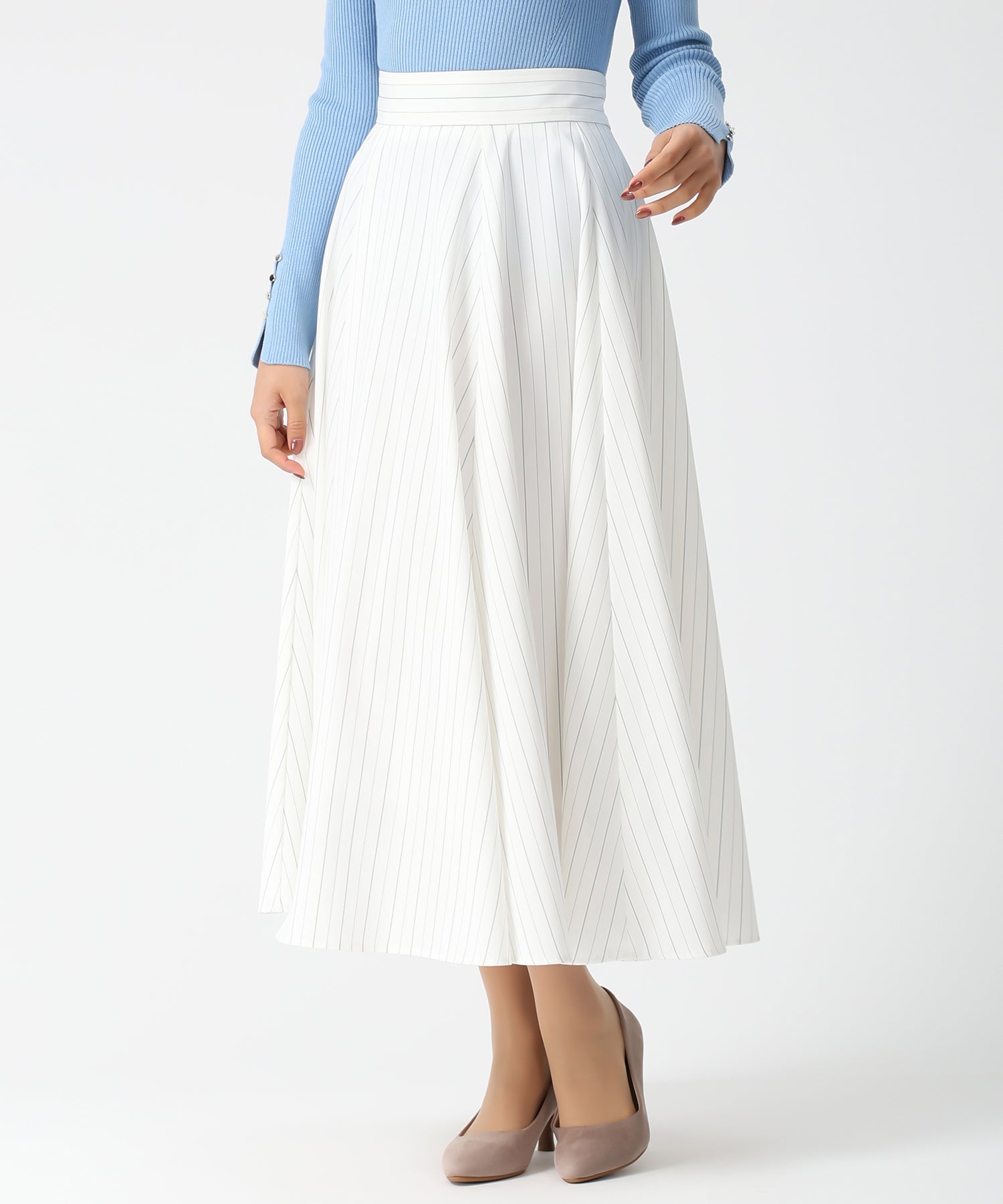 ミッシュマッシュ MISCH MASCH 2026春夏新作 ストライプフレアスカート MM617204 (WHITE) WHITE