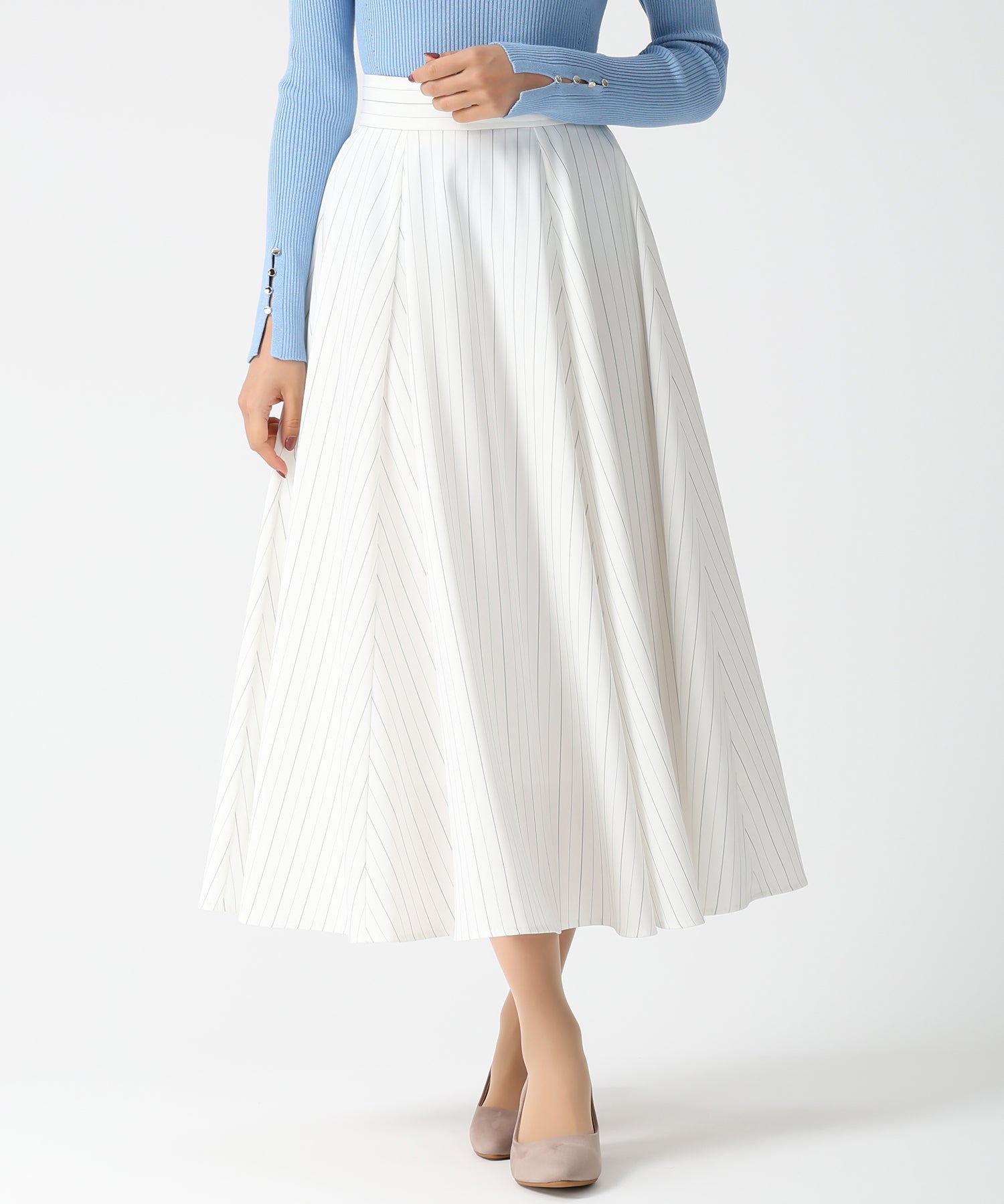 ミッシュマッシュ MISCH MASCH 2026春夏新作 ストライプフレアスカート MM617204 (WHITE) WHITE