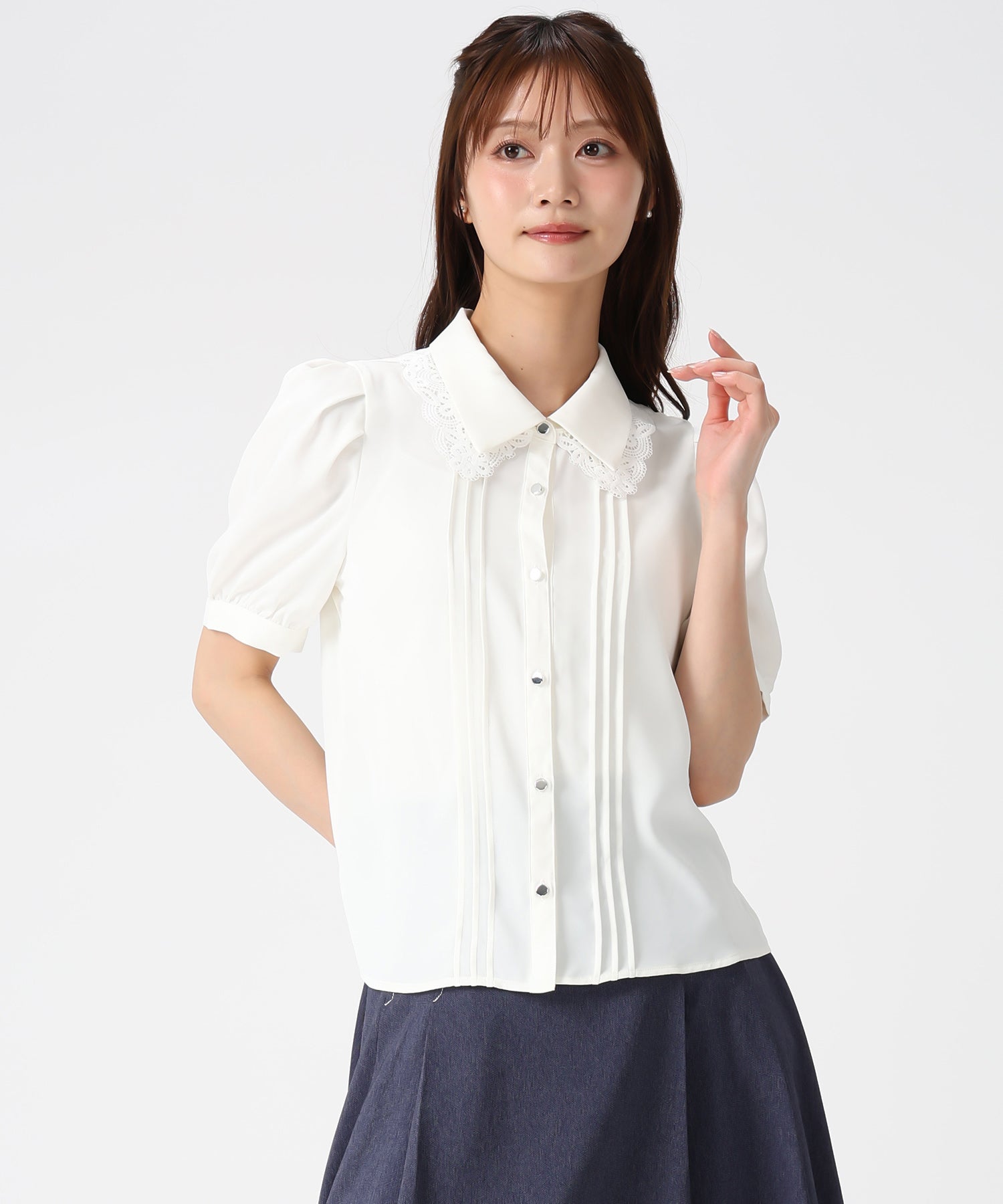 ミッシュマッシュ MISCH MASCH 2026春夏新作 襟レースピンタックブラウス MM628118 (WHITE) WHITE