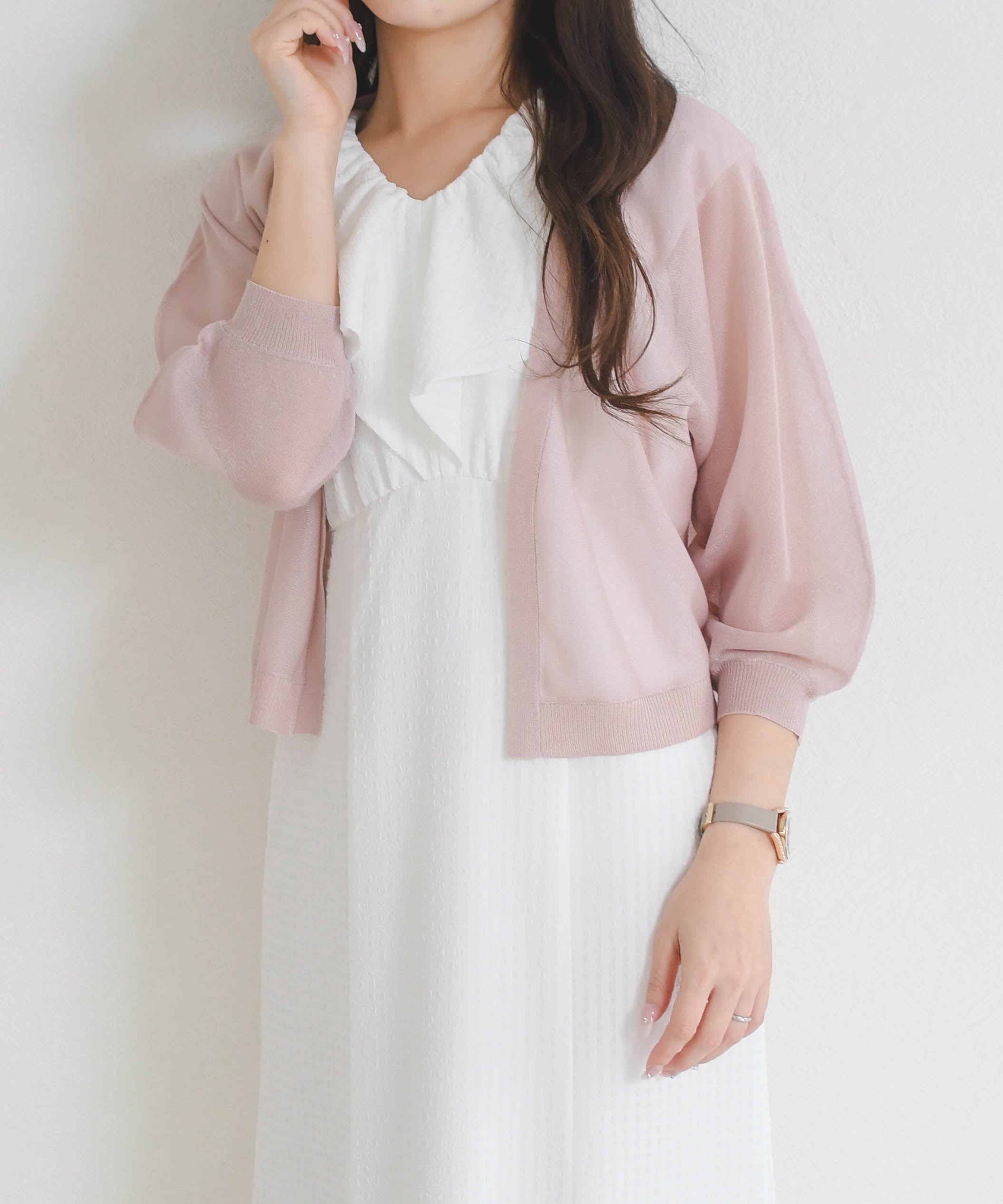 ミッシュマッシュ MISCH MASCH 2026春夏新作 ラメシアーボレロカーディガン MM628402 (PINK) PINK