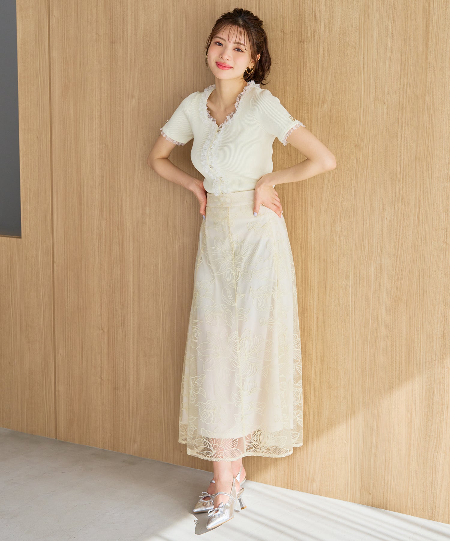 ミッシュマッシュ MISCH MASCH 2026春夏新作 レースフリルトリミングニット MM628307 (YELLOW) YELLOW