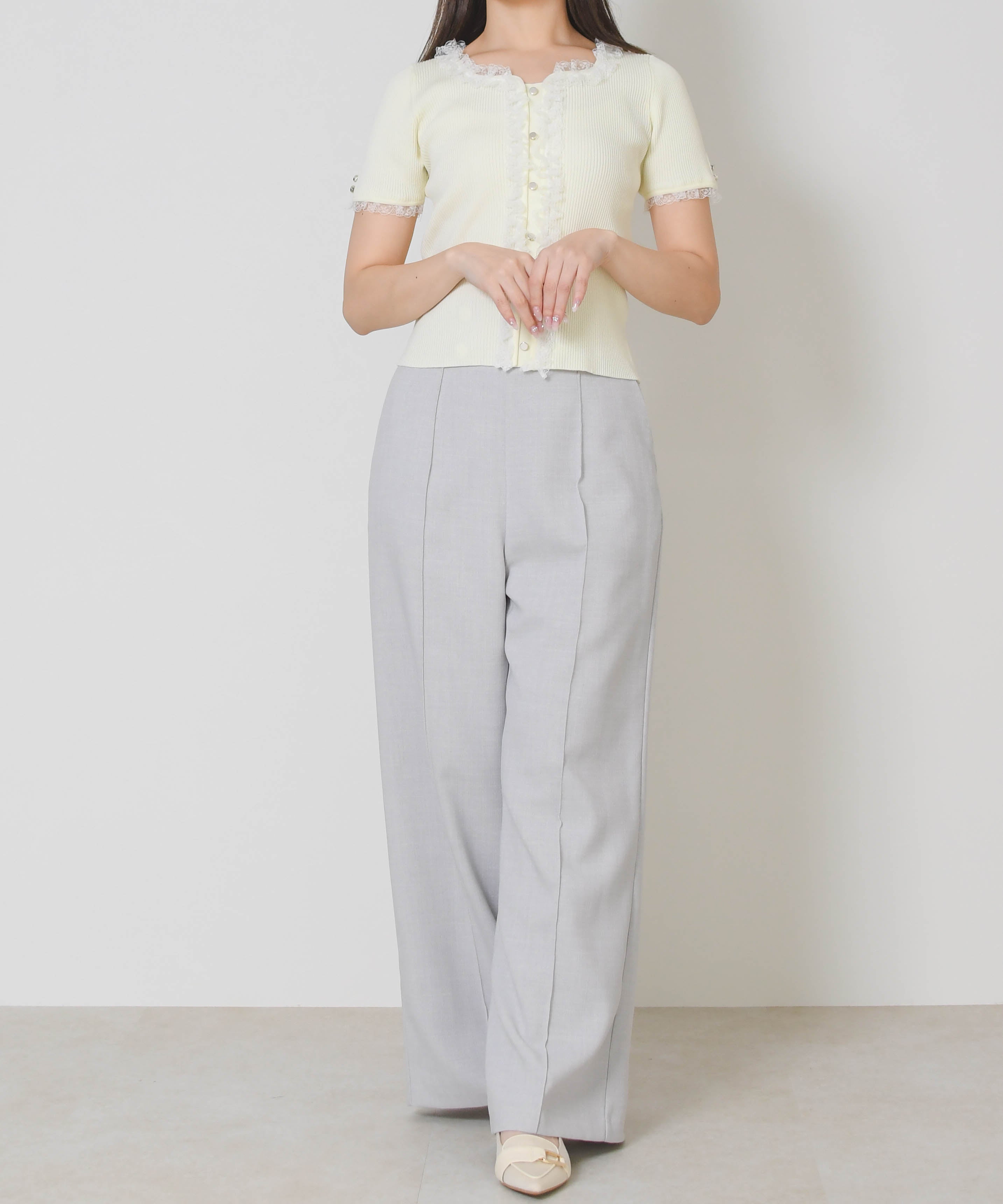 ミッシュマッシュ MISCH MASCH 2026春夏新作 レースフリルトリミングニット MM628307 (YELLOW) YELLOW