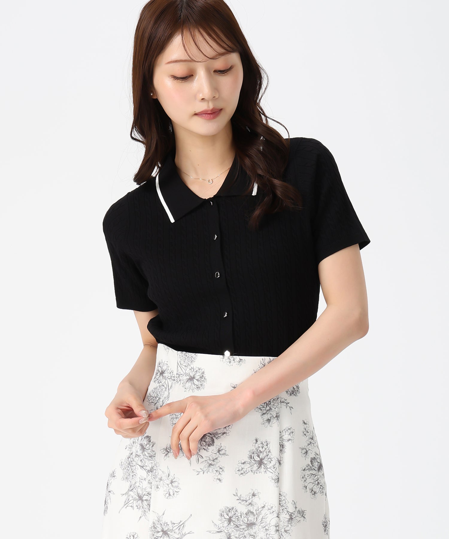 ミッシュマッシュ MISCH MASCH 2026春夏新作 ケーブルポロ襟ニット MM628305 (BLACK) BLACK