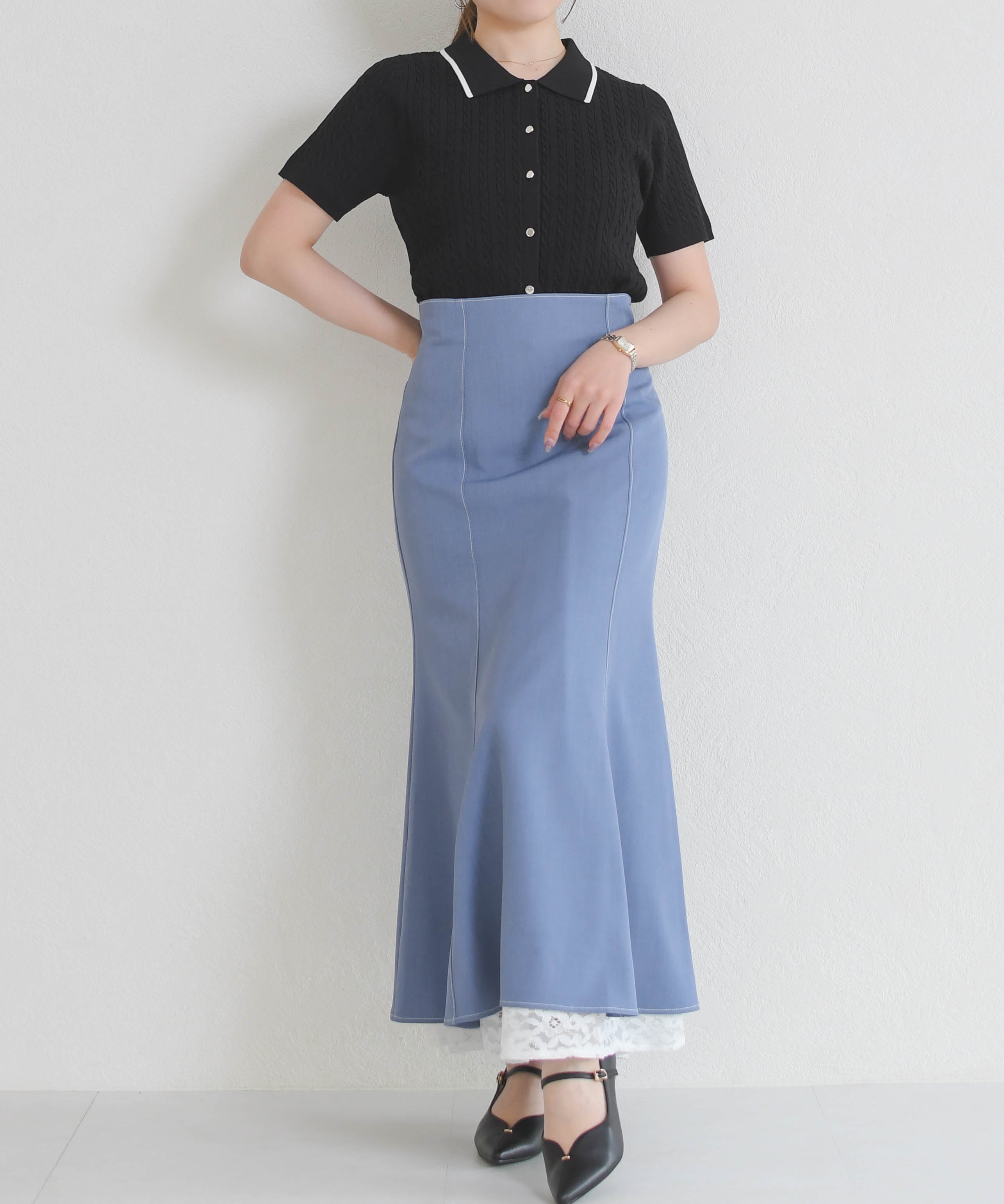 ミッシュマッシュ MISCH MASCH 2026春夏新作 ケーブルポロ襟ニット MM628305 (BLACK) BLACK