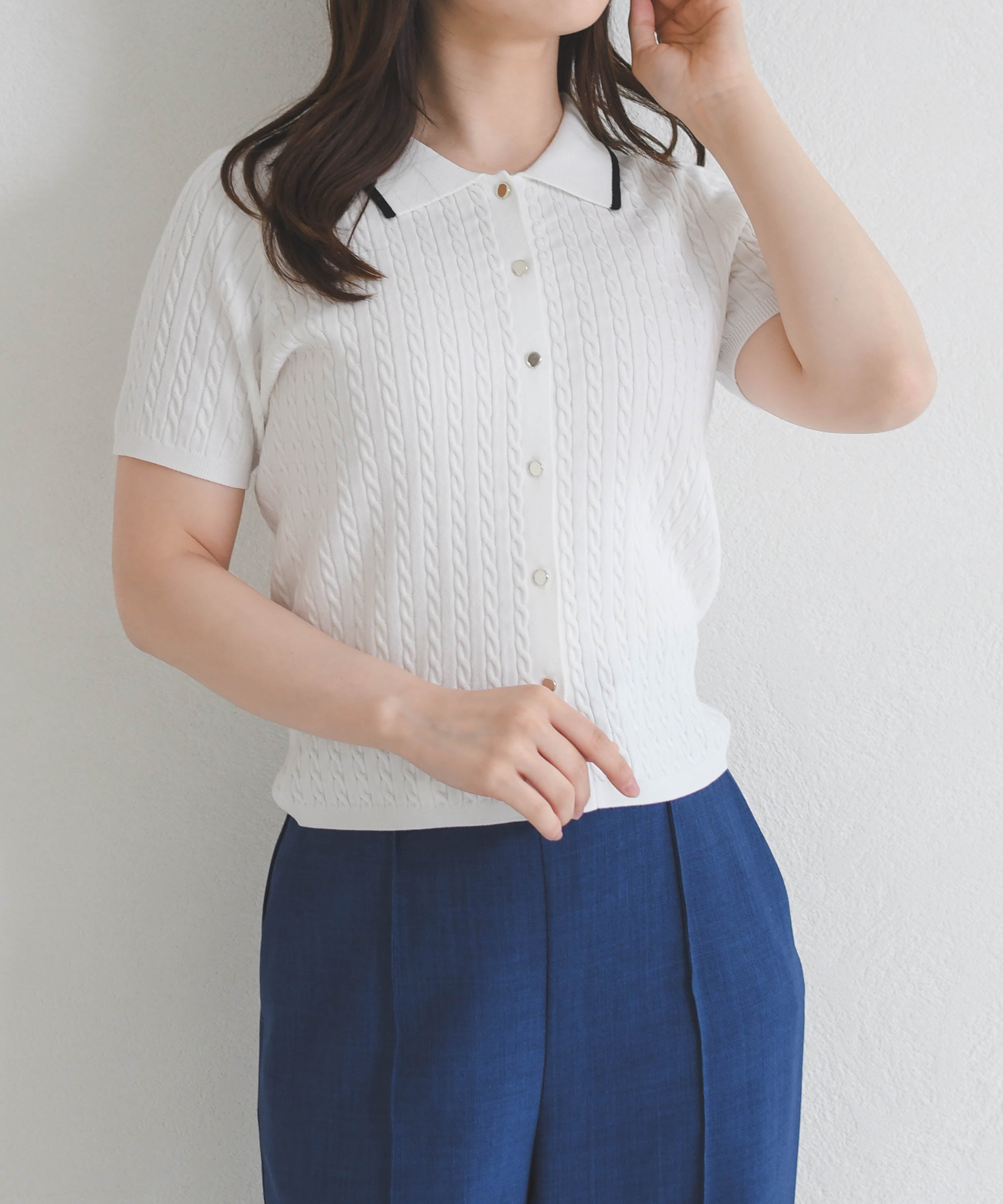 ミッシュマッシュ MISCH MASCH 2026春夏新作 ケーブルポロ襟ニット MM628305 (WHITE) WHITE