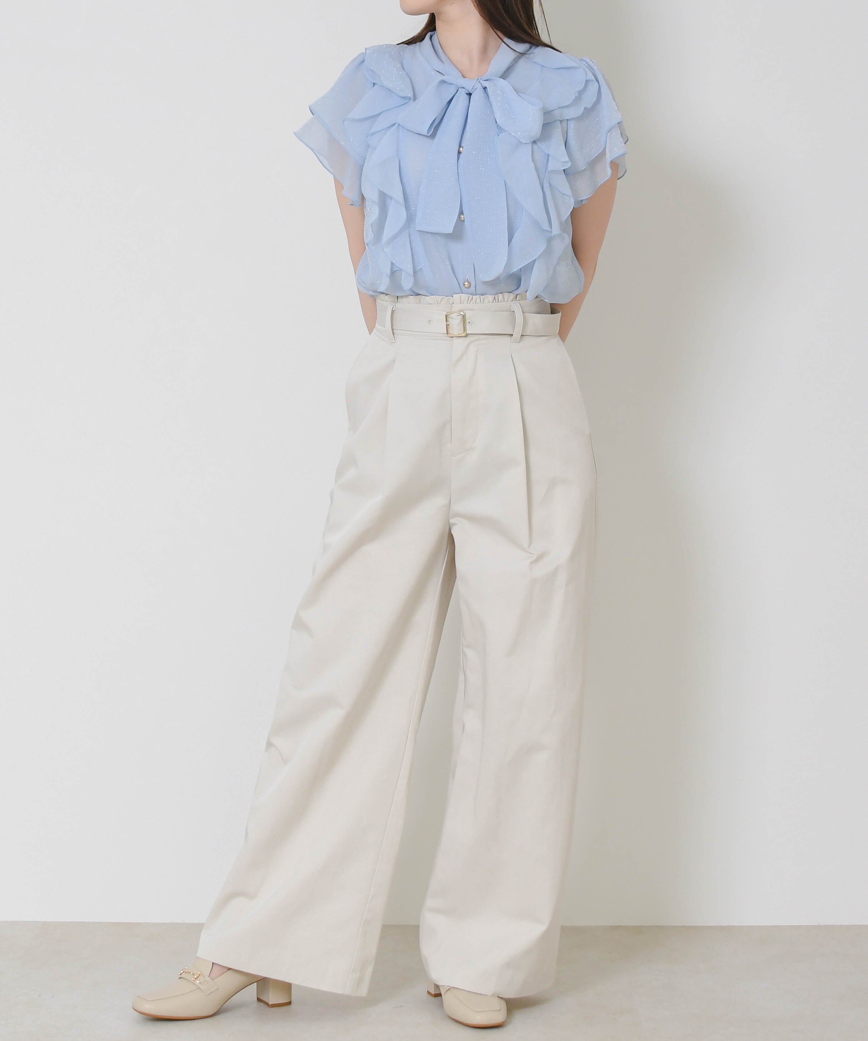 ミッシュマッシュ MISCH MASCH 2026春夏新作 ウエストフリルチノタックワイドパンツ MM627302 (BEIGE) BEIGE
