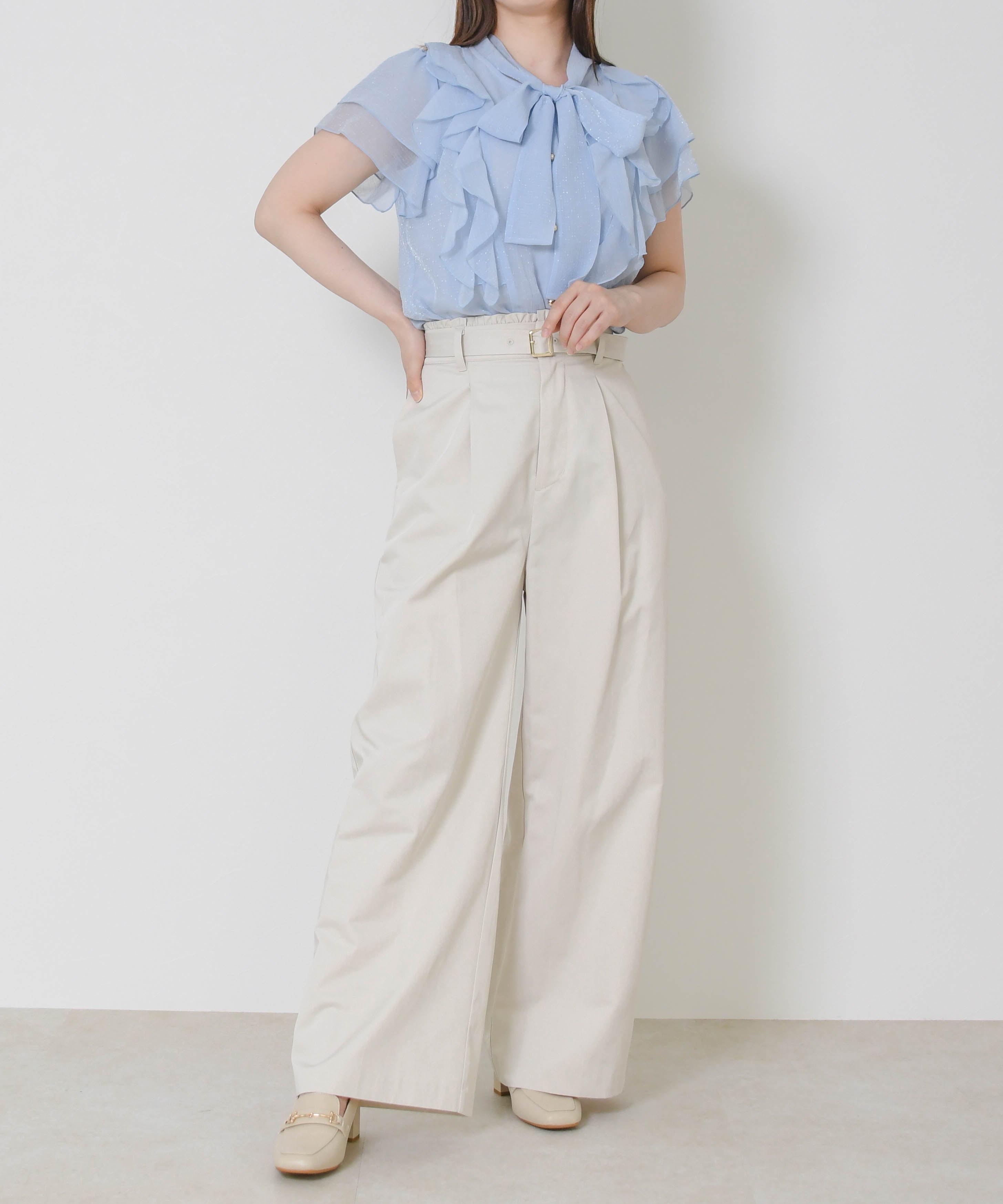 ミッシュマッシュ MISCH MASCH 2026春夏新作 ウエストフリルチノタックワイドパンツ MM627302 (BEIGE) BEIGE