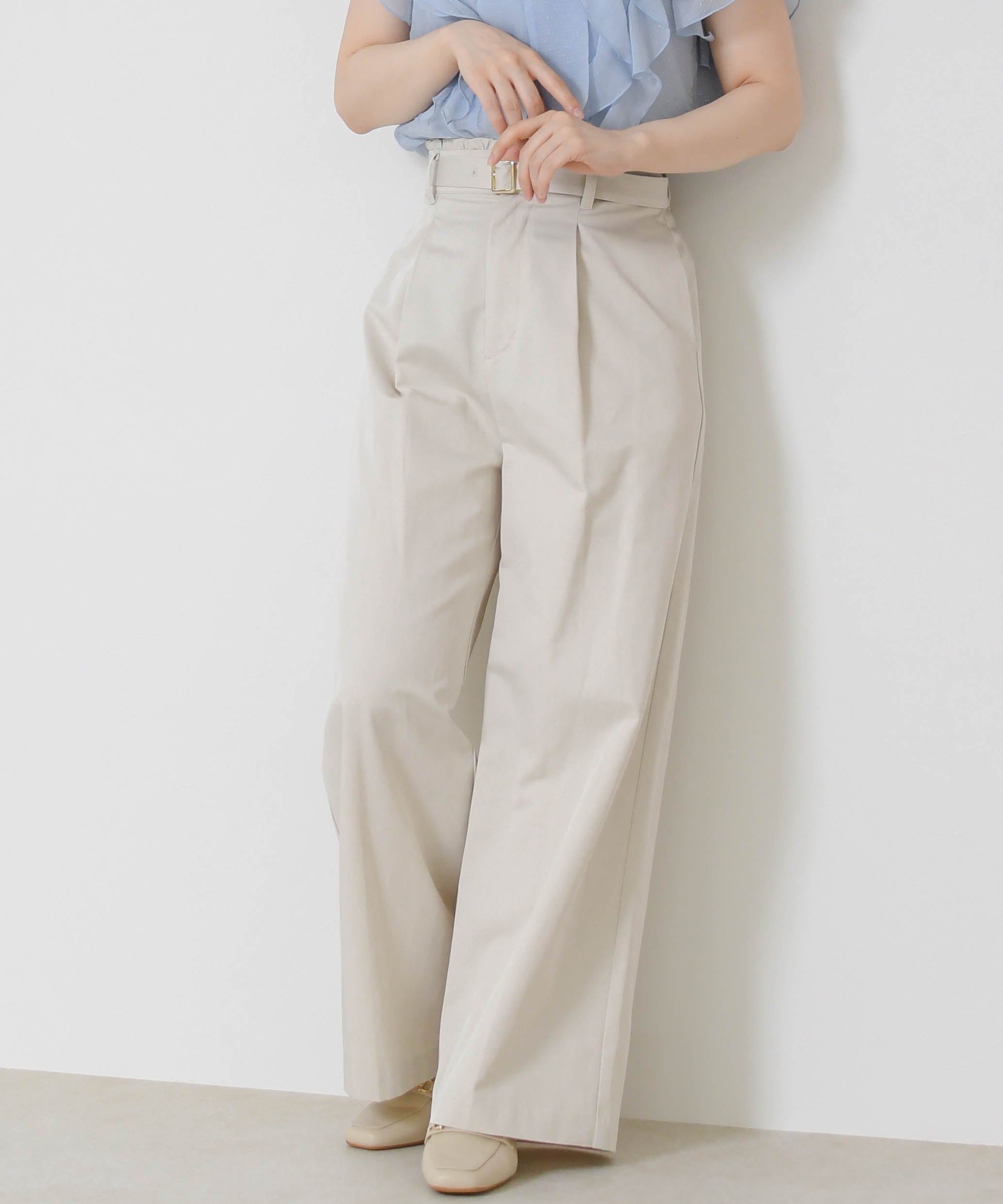 ミッシュマッシュ MISCH MASCH 2026春夏新作 ウエストフリルチノタックワイドパンツ MM627302 (BEIGE) BEIGE