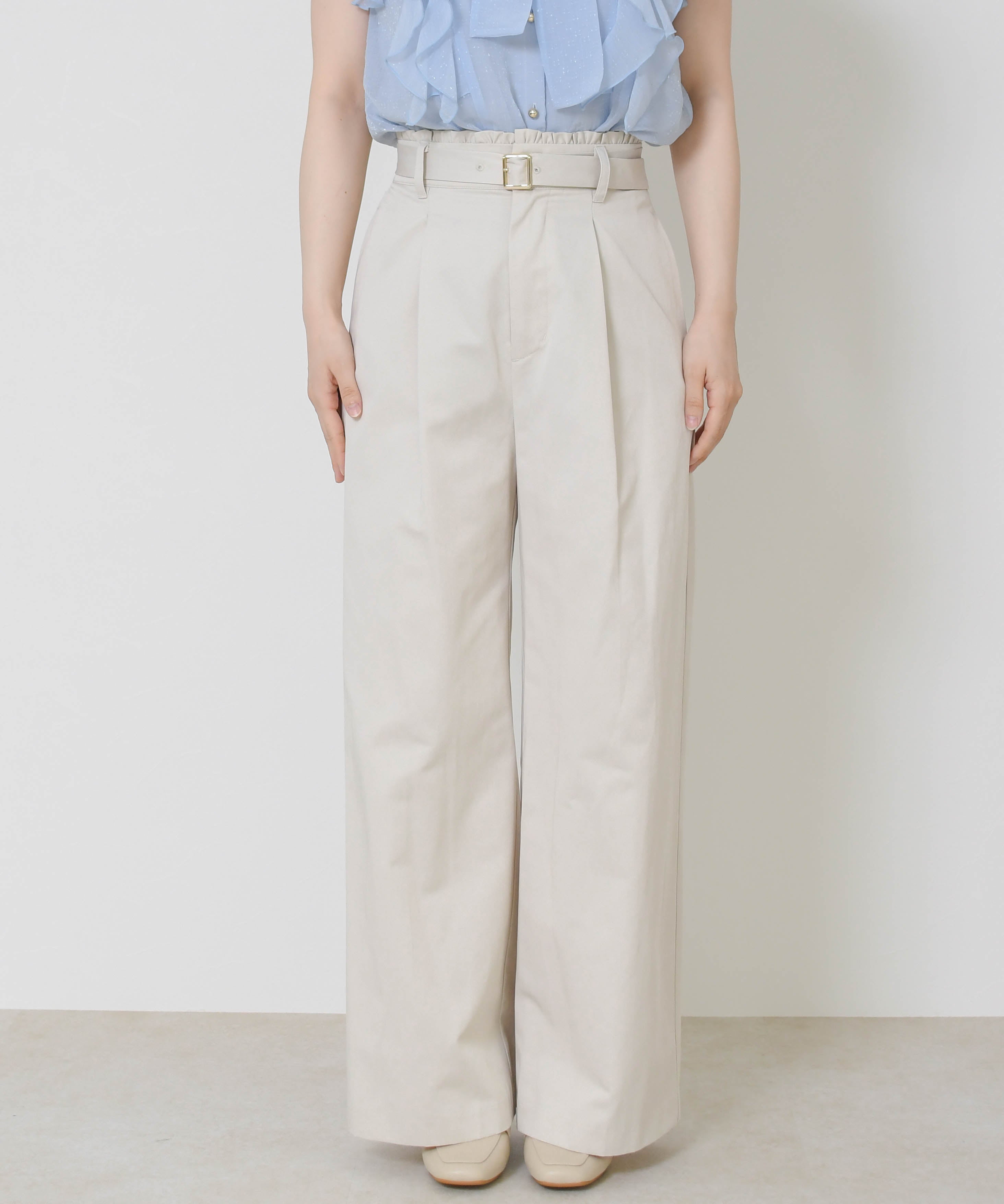 ミッシュマッシュ MISCH MASCH 2026春夏新作 ウエストフリルチノタックワイドパンツ MM627302 (BEIGE) BEIGE