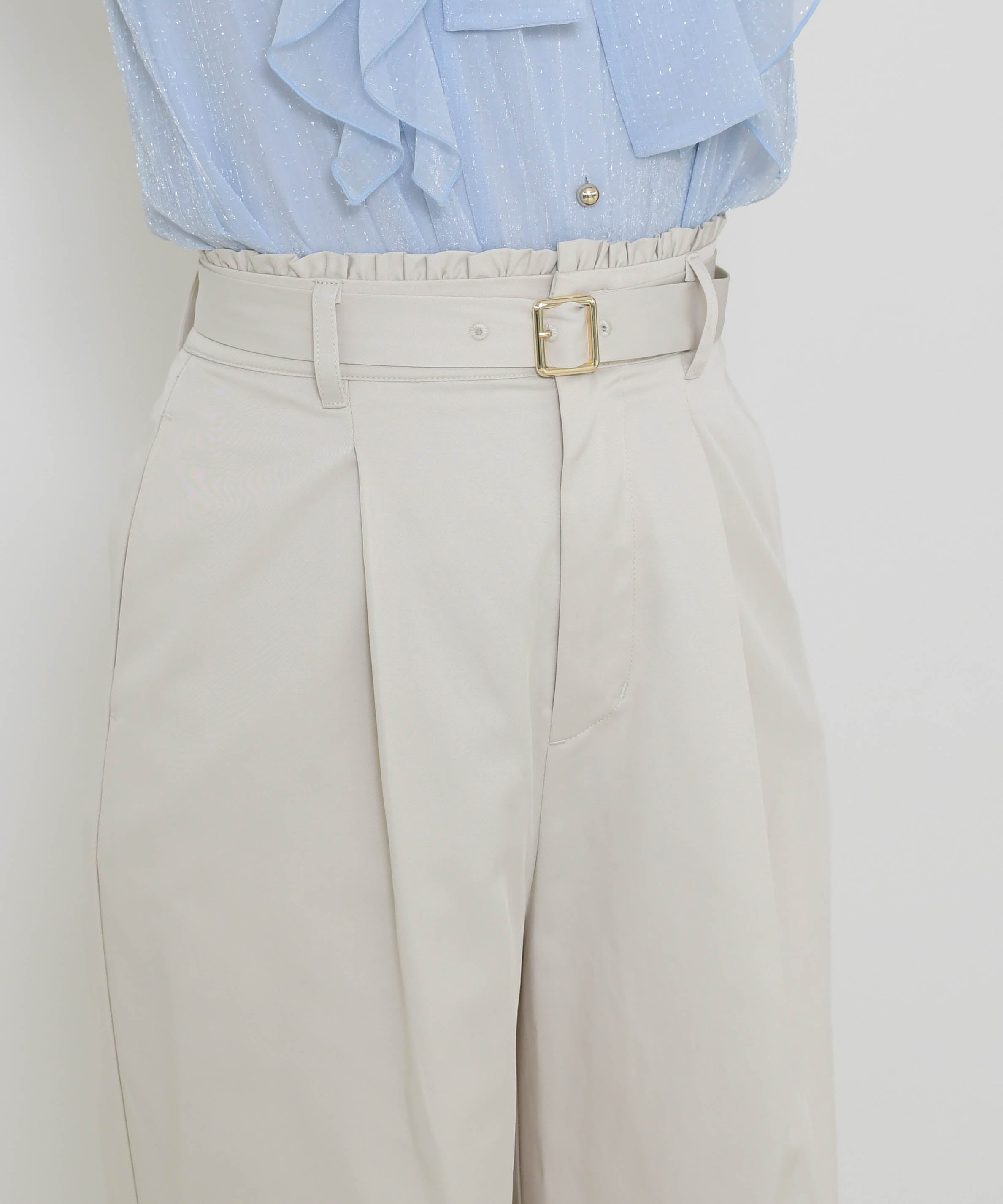 ミッシュマッシュ MISCH MASCH 2026春夏新作 ウエストフリルチノタックワイドパンツ MM627302 (BEIGE) BEIGE