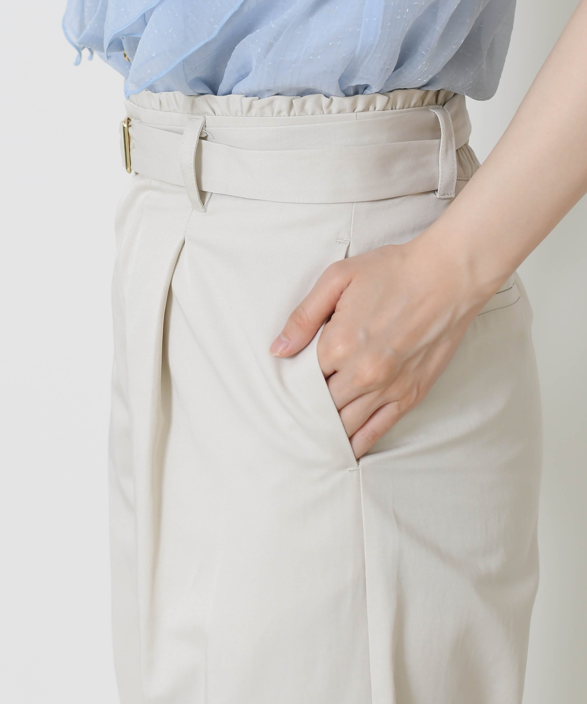 ミッシュマッシュ MISCH MASCH 2026春夏新作 ウエストフリルチノタックワイドパンツ MM627302 (BEIGE) BEIGE