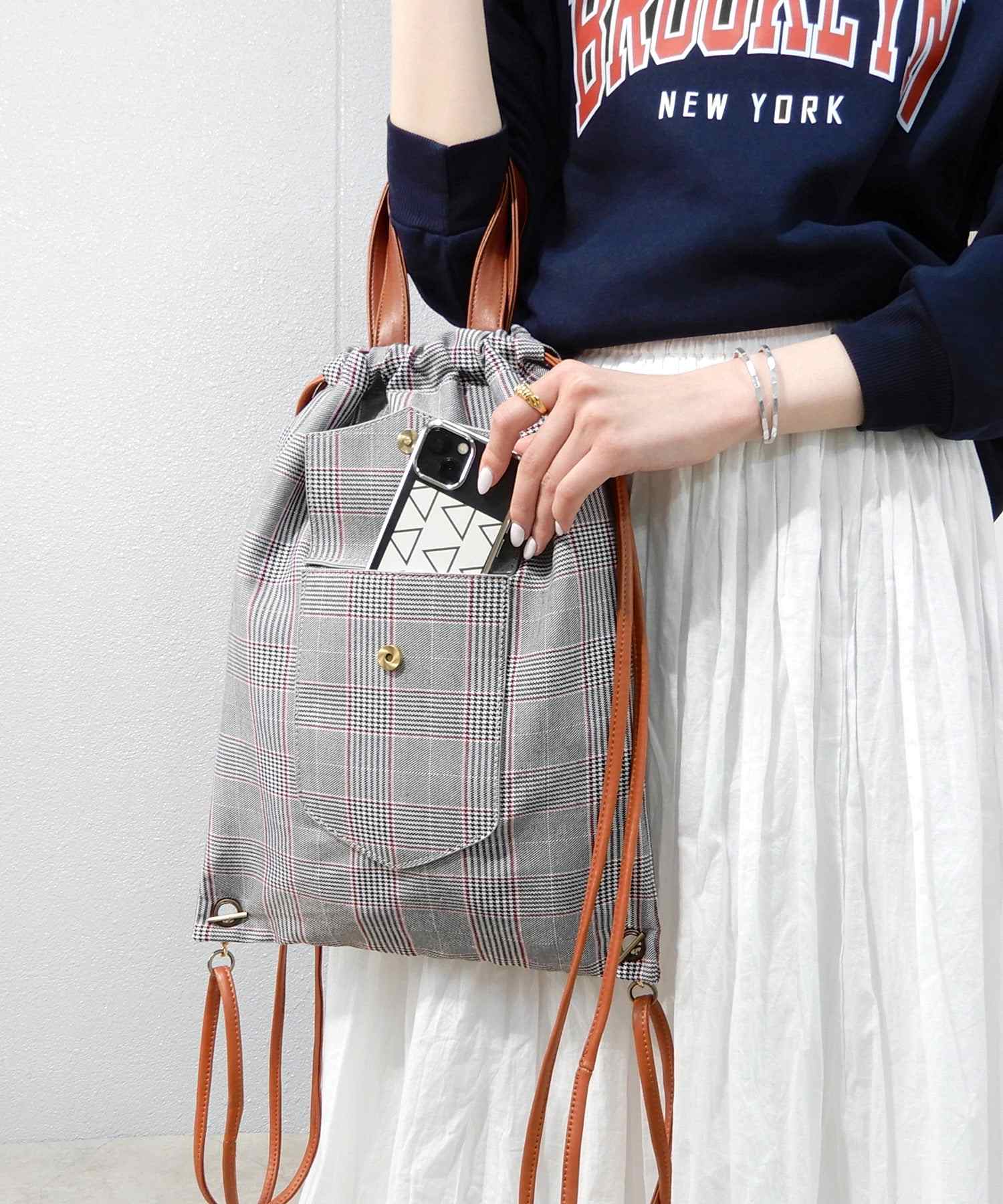 ミニア minia フェイクレザーナップ,チェック柄(生地)