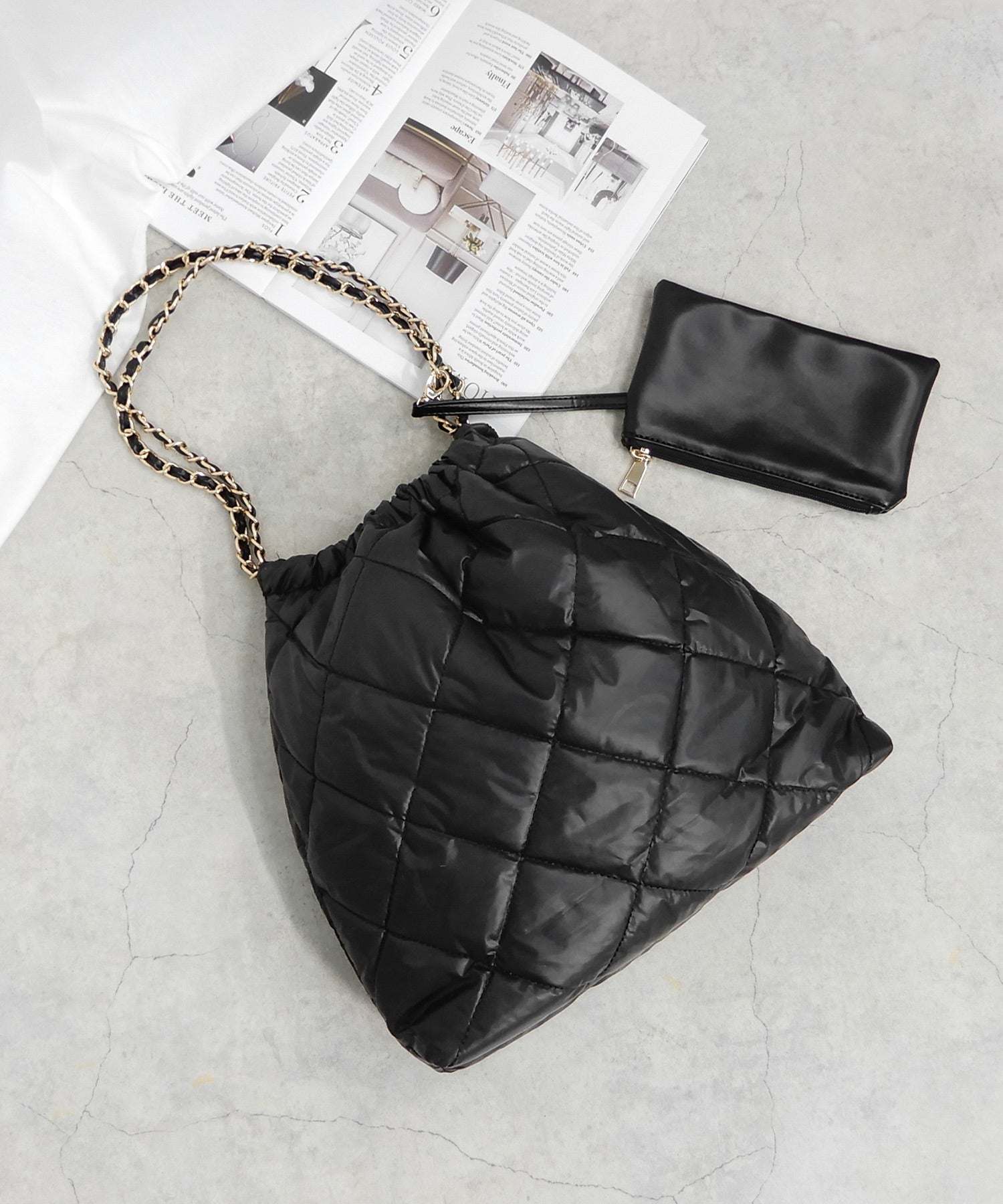 ミニア minia キルティングトート,ブラック