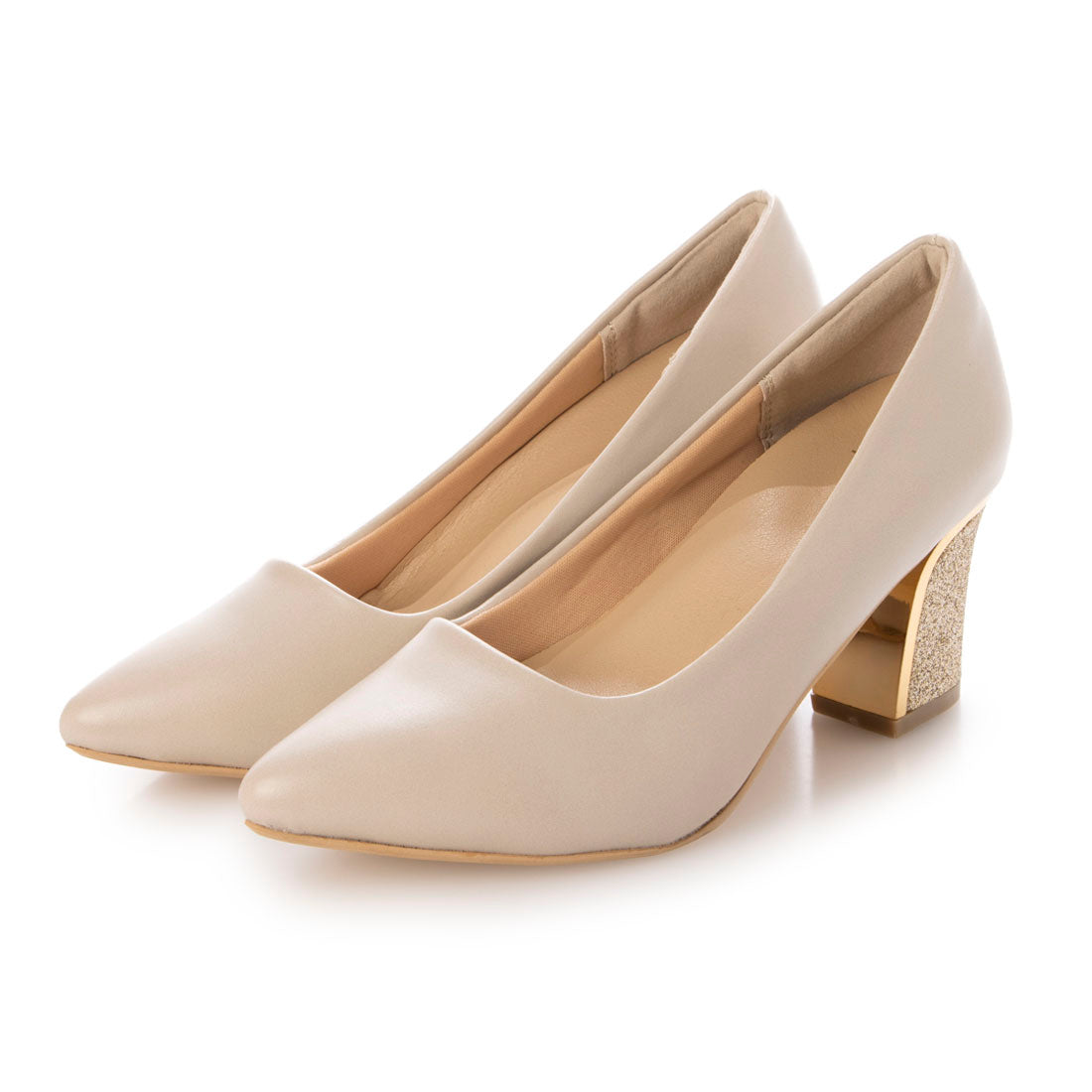 ミニア minia ゴールドヒールプレミアムパンプス(215400) (【P】ライトベージュ(PU)×グリッターヒール) 【P】ライトベージュ(PU)×グリッターヒール