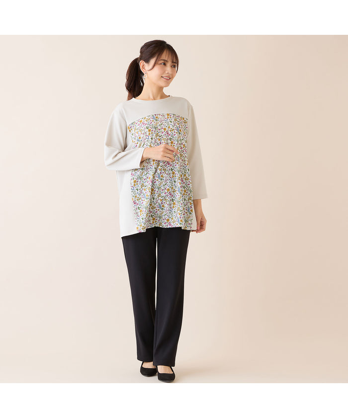 ミゼール missel 【洗える・アンサンブル可・L~4Lサイズ】ボタニカル柄カットソー (ベージュ) ベージュ