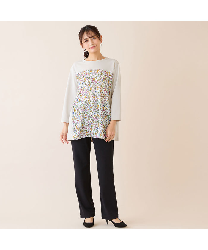 ミゼール missel 【洗える・アンサンブル可・L~4Lサイズ】ボタニカル柄カットソー (ベージュ) ベージュ