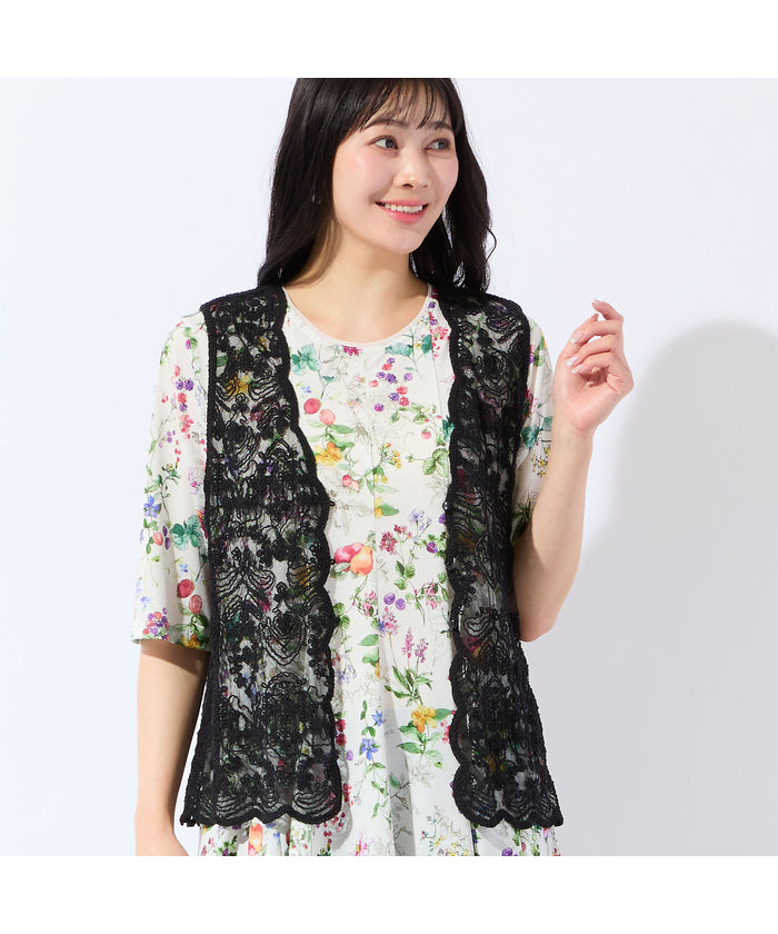 ミゼール missel スカラップ刺繍チュールベスト (ブラック) ブラック
