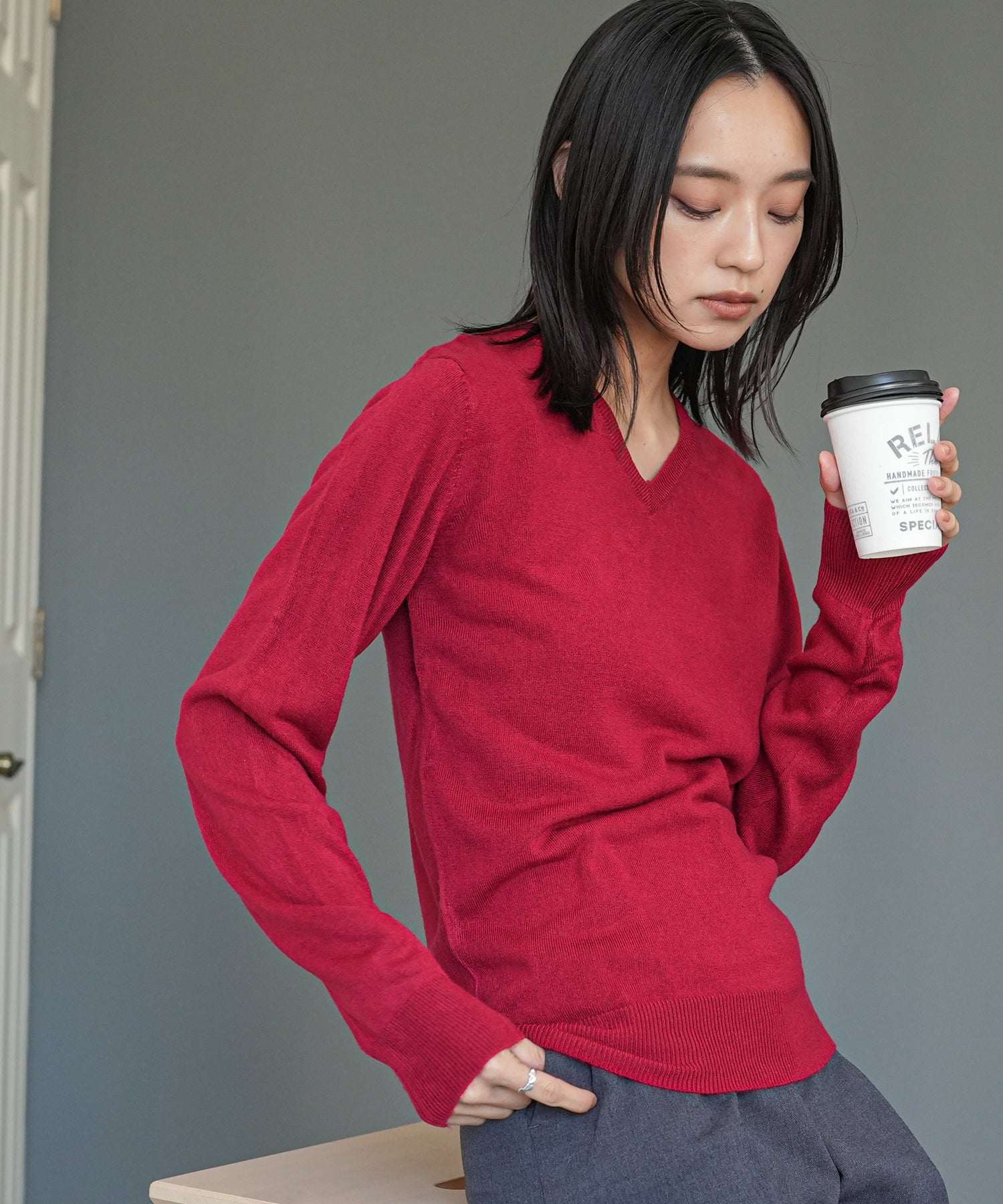 mili an deni Cashmere touch V-neck knit sweater