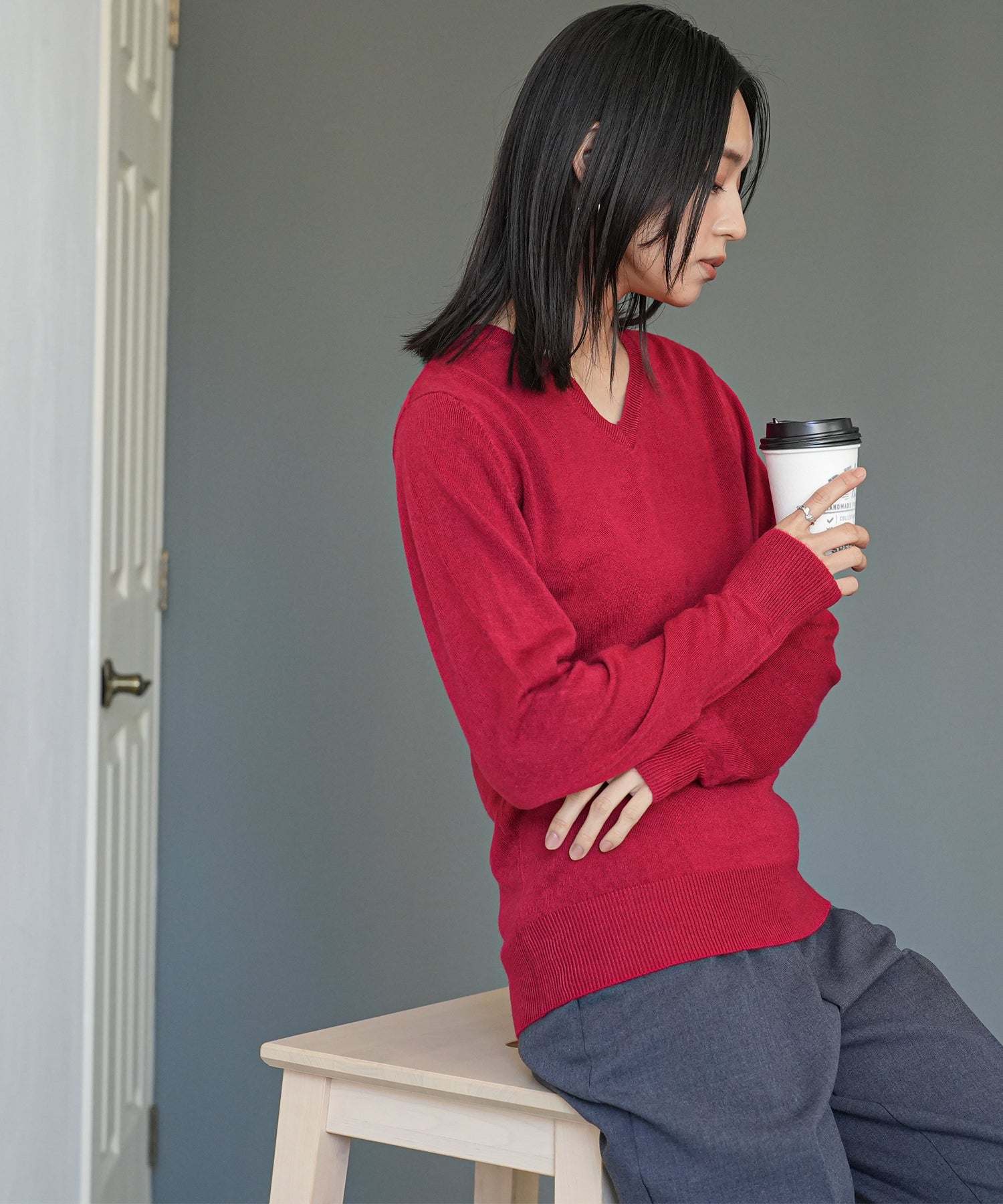 mili an deni Cashmere touch V-neck knit sweater