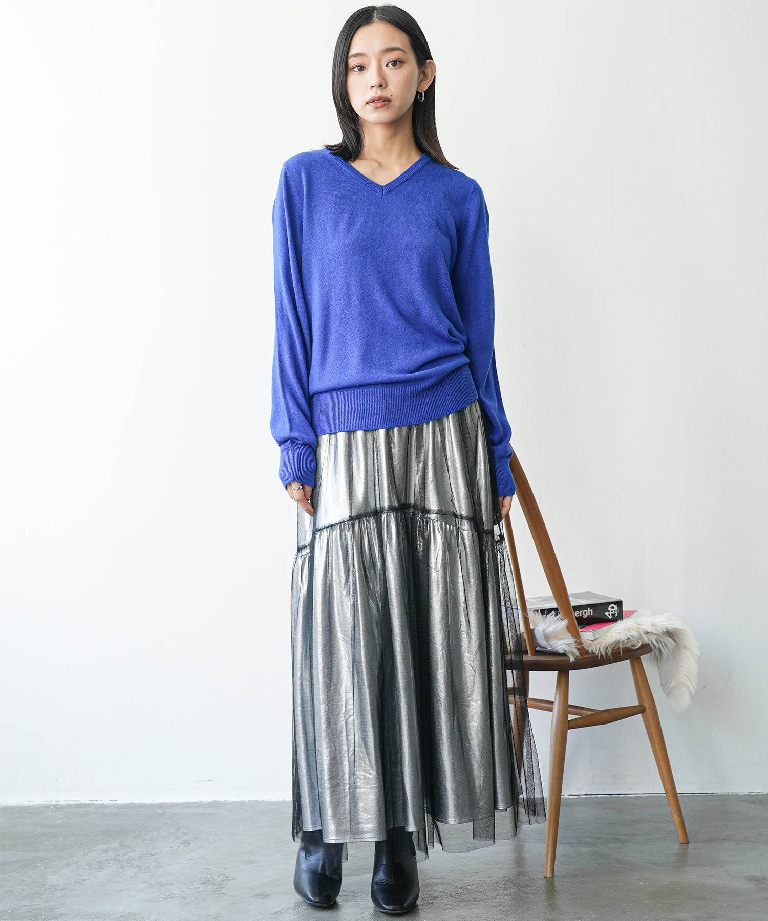 mili an deni Cashmere touch V-neck knit sweater