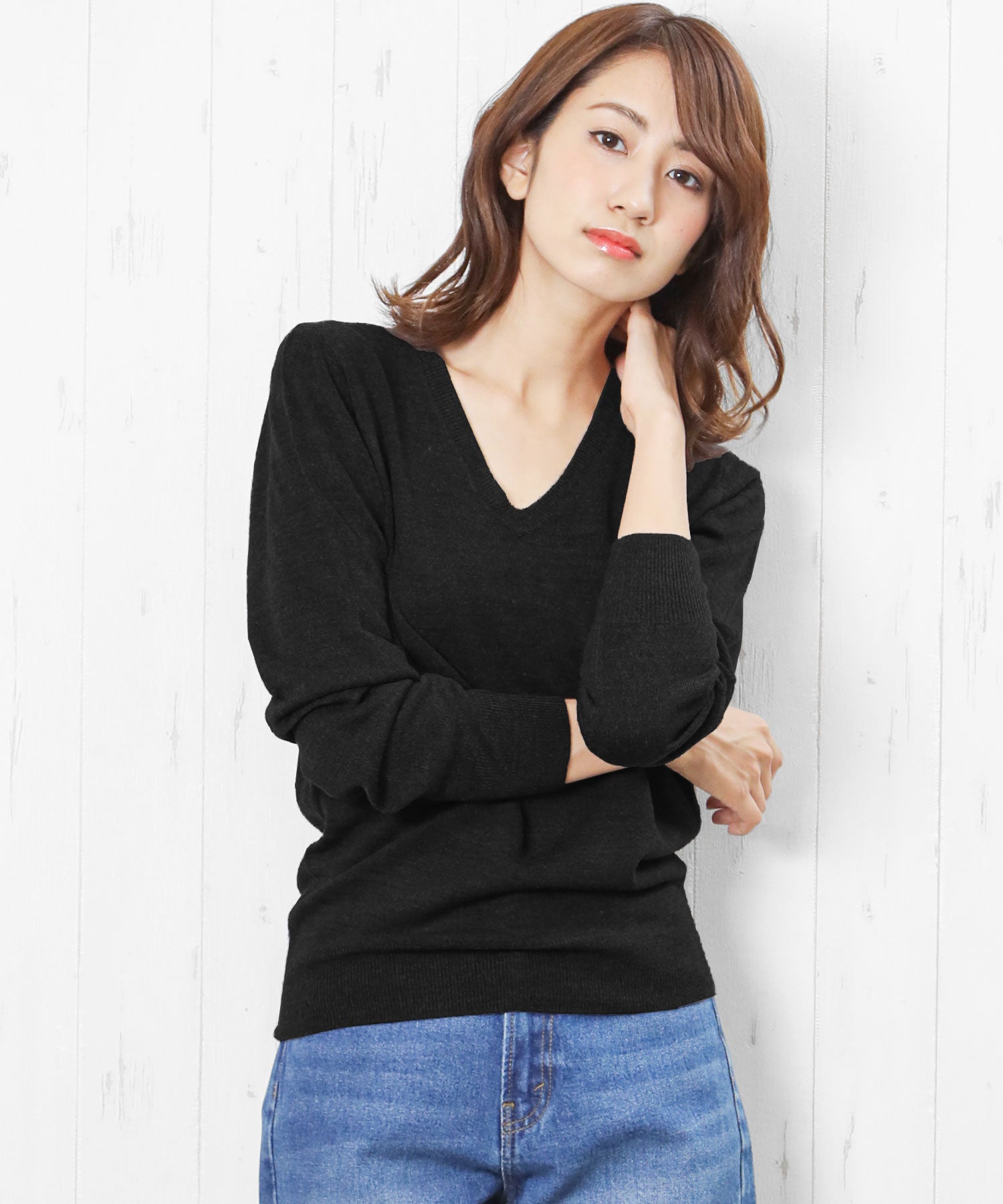 ミリアンデニ mili an deni カシミアタッチVネックニットセーター