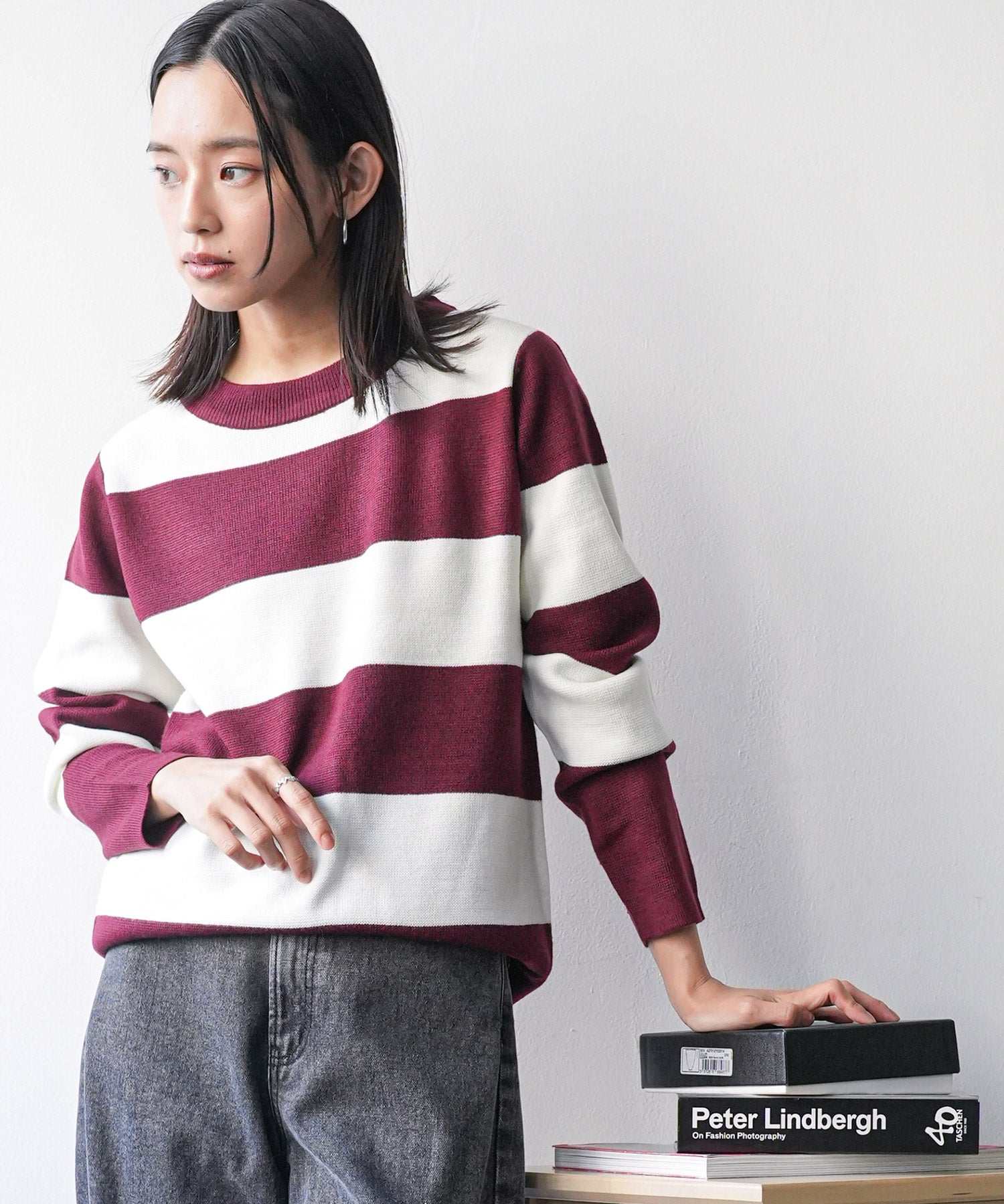 ミリアンデニ mili an deni ボーダーボトルネックニットセーター