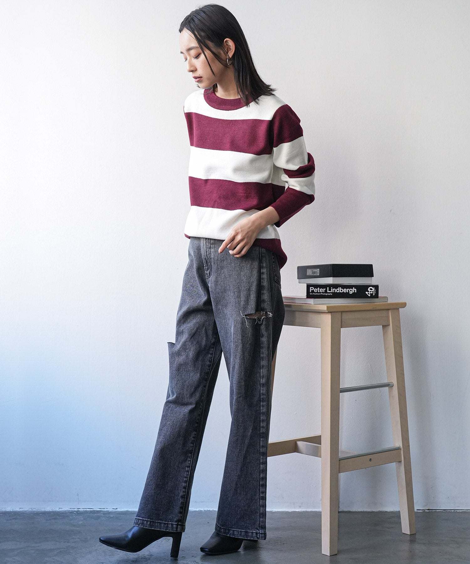 ミリアンデニ mili an deni ボーダーボトルネックニットセーター