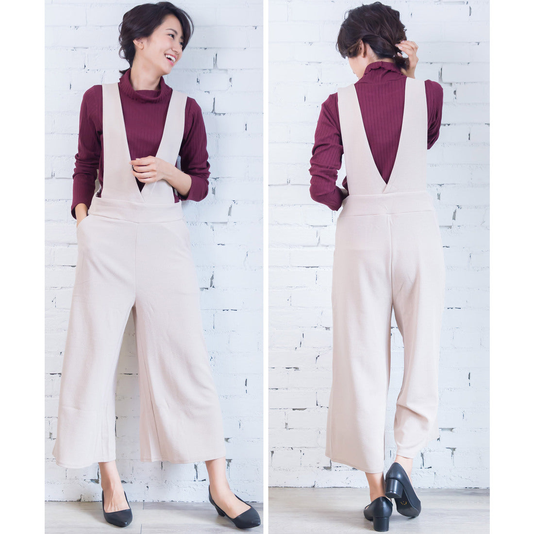 ミリアンデニ mili an deni ふくれジャガードサロペット (ベージュ) ベージュ