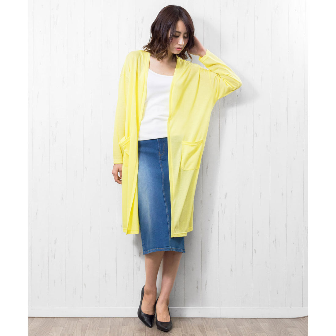 ミリアンデニ mili an deni UVロングカーディガン,イエロー
