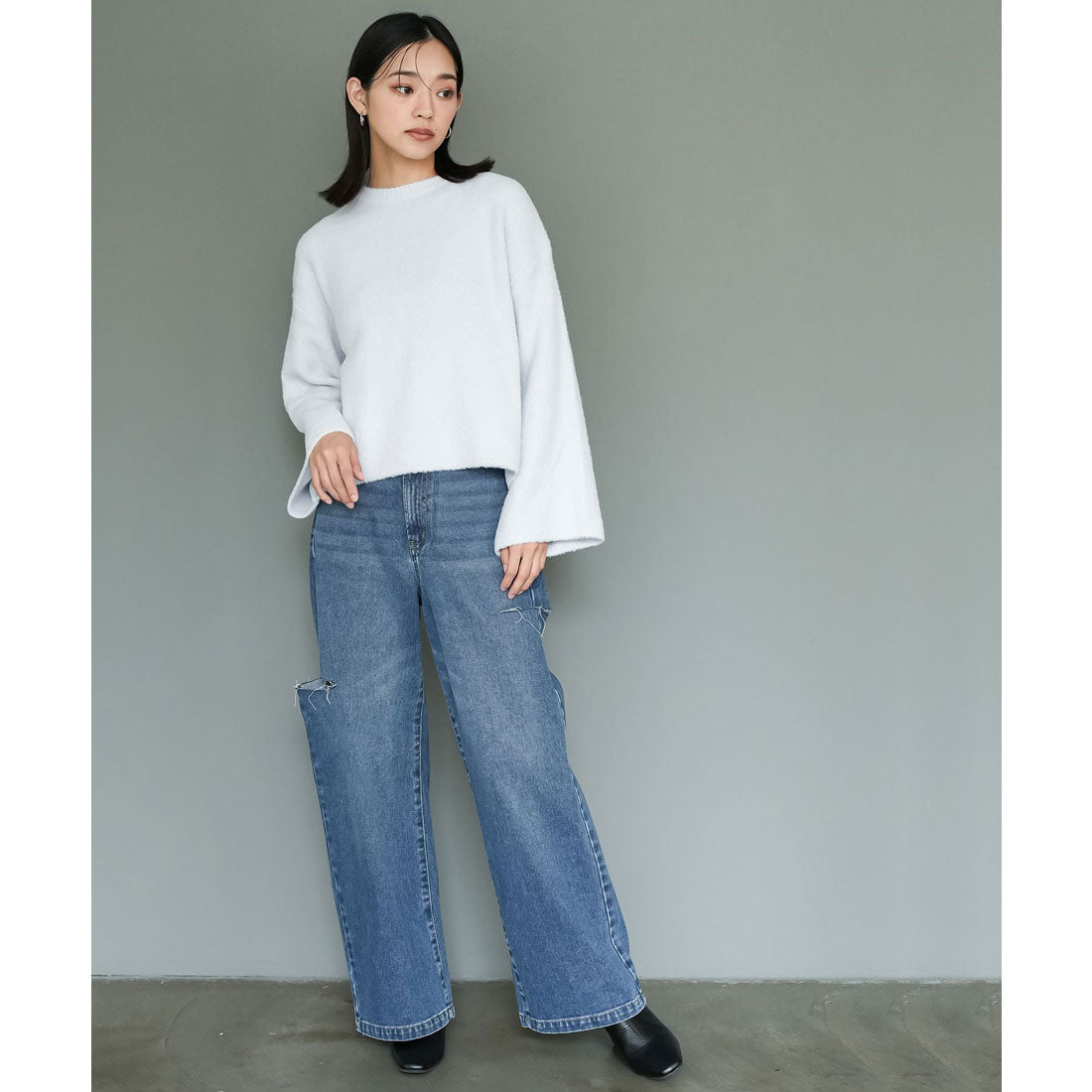 ミリアンデニ mili an deni バックリボンクルーネックニットプルオーバー