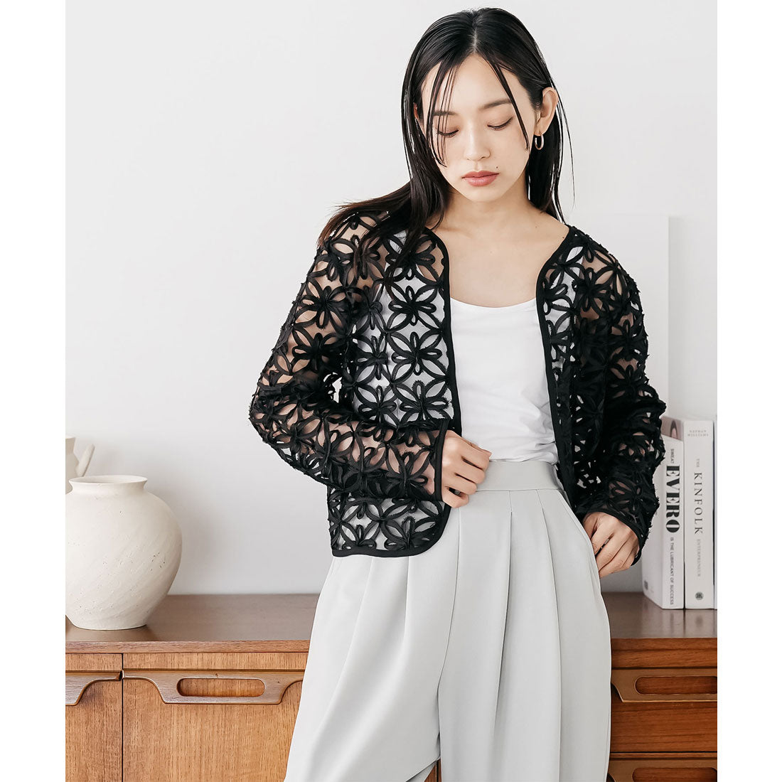 ミリアンデニ mili an deni コードレースノーカラージャケット (BK) BK