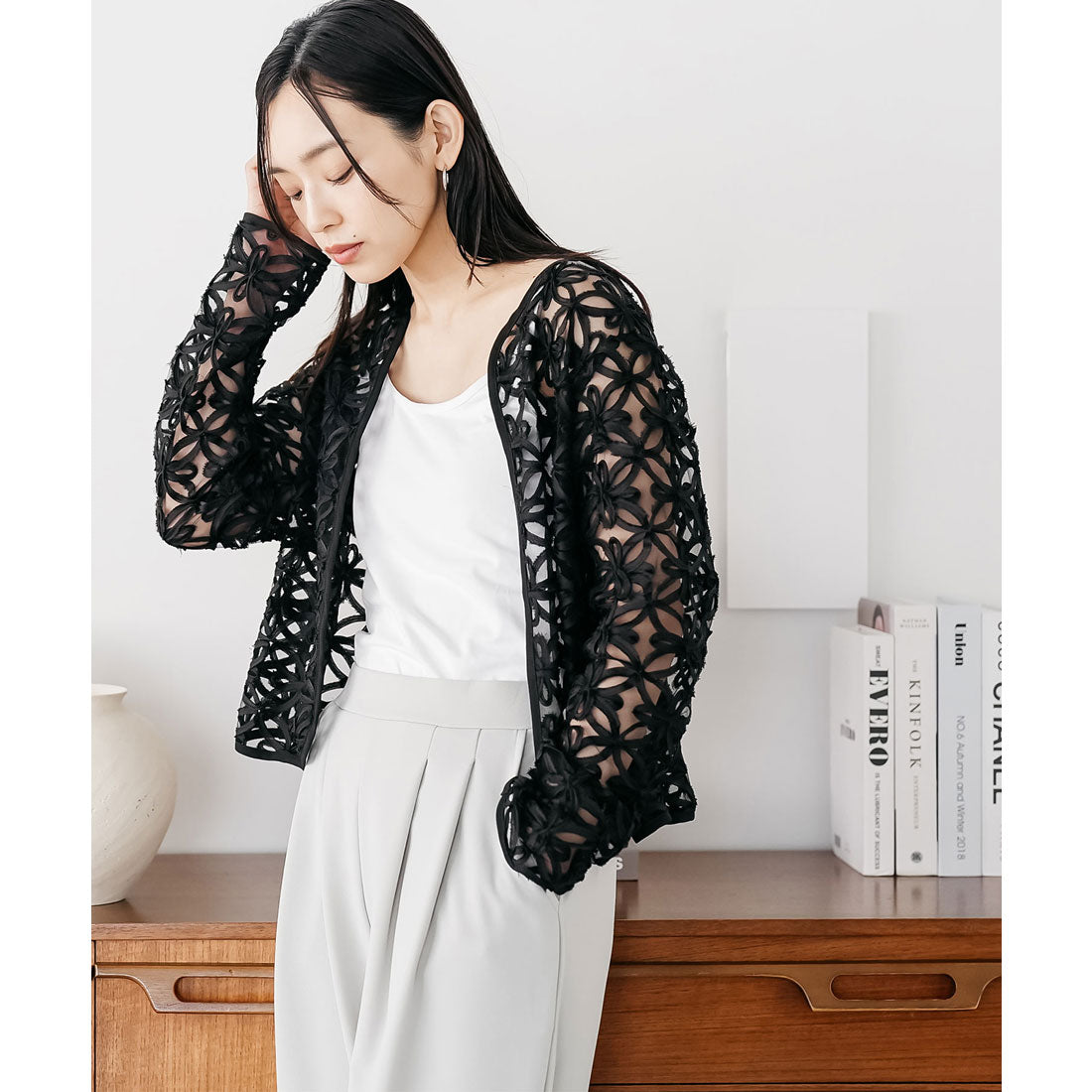 ミリアンデニ mili an deni コードレースノーカラージャケット (BK) BK