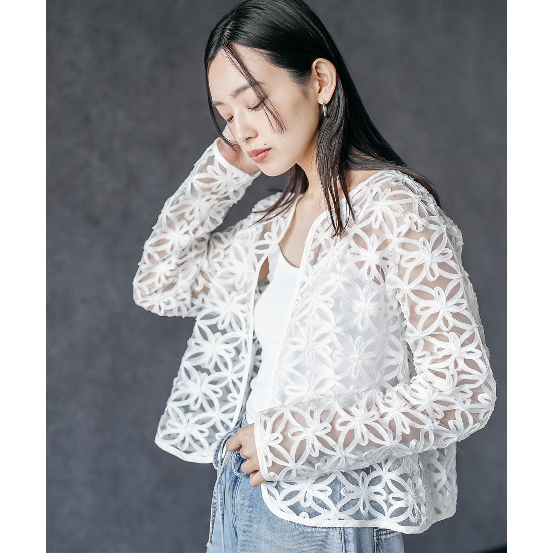 ミリアンデニ mili an deni コードレースノーカラージャケット (BK) BK