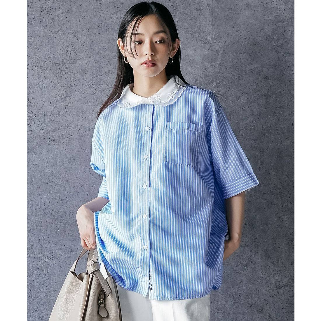 ミリアンデニ mili an deni レース襟ロゴ半袖オーバーブラウス (STP) STP