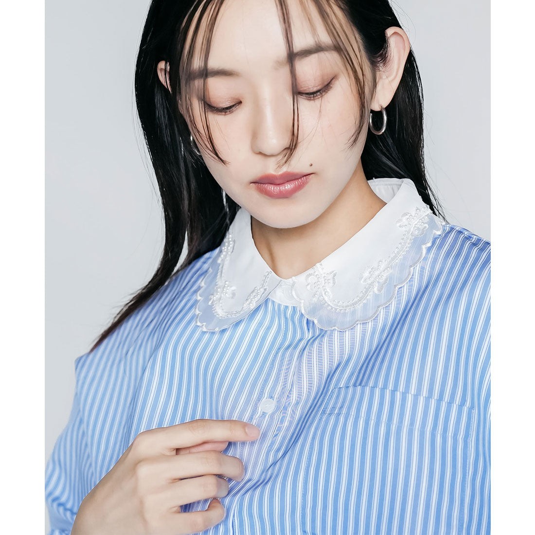 ミリアンデニ mili an deni レース襟ロゴ半袖オーバーブラウス (STP) STP