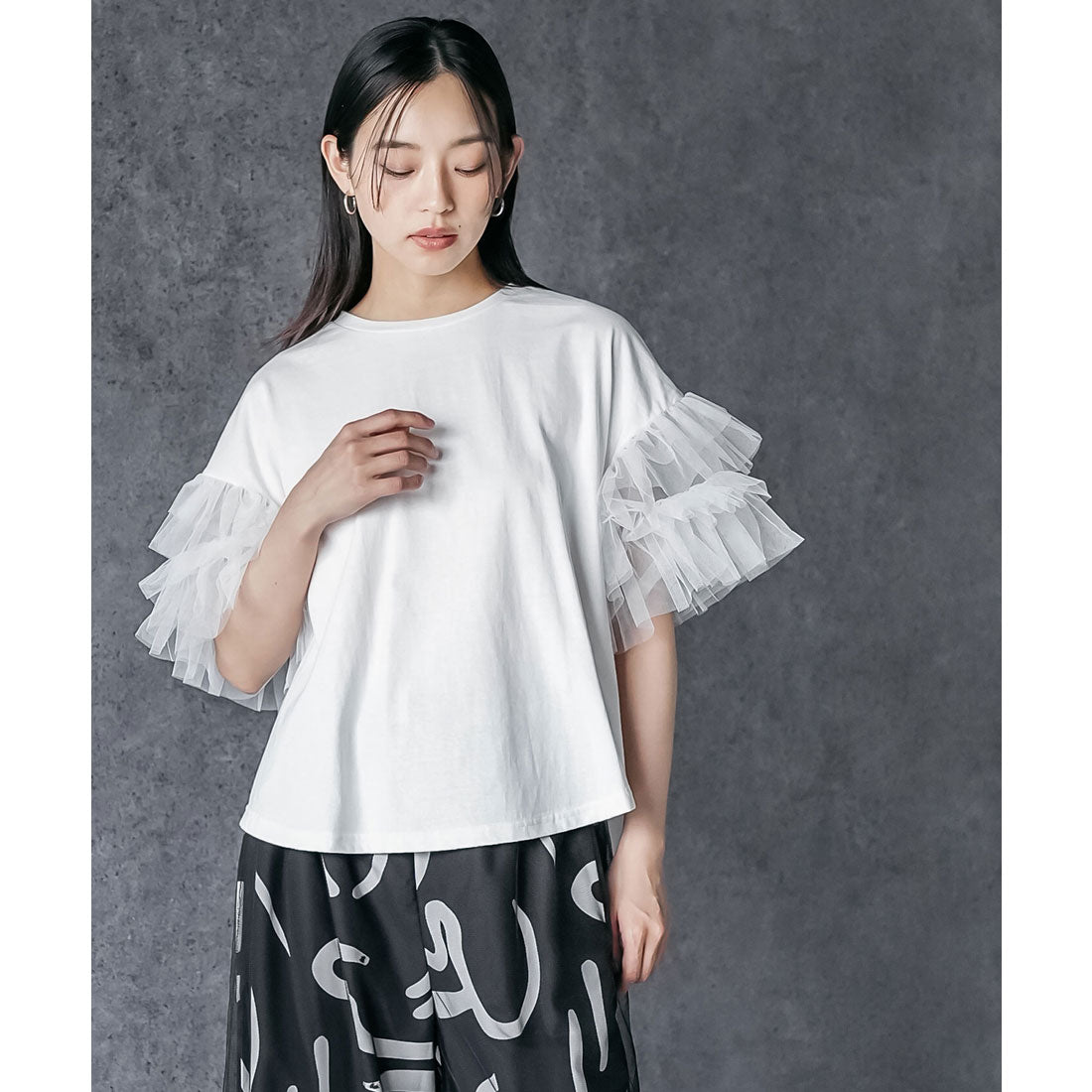 ミリアンデニ mili an deni チュールフリル袖Tシャツ (WH) WH