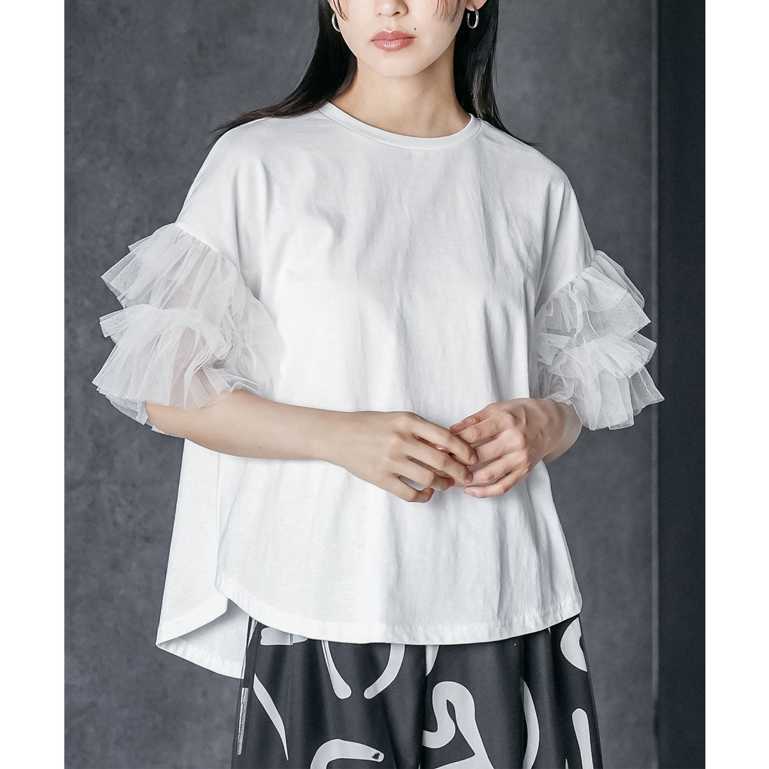 ミリアンデニ mili an deni チュールフリル袖Tシャツ (WH) WH