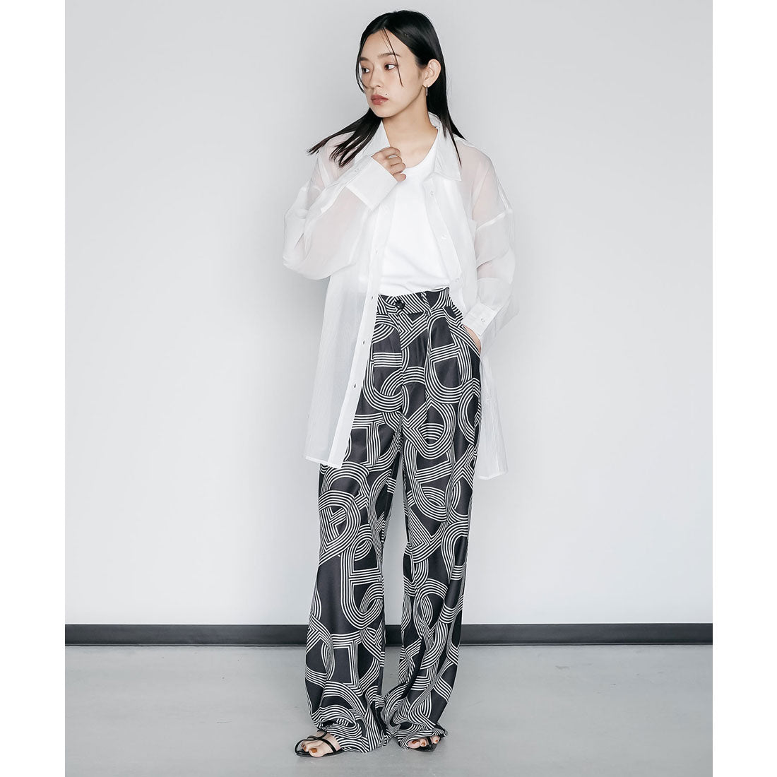 ミリアンデニ mili an deni 幾何柄イージーワイドパンツ (BK) BK