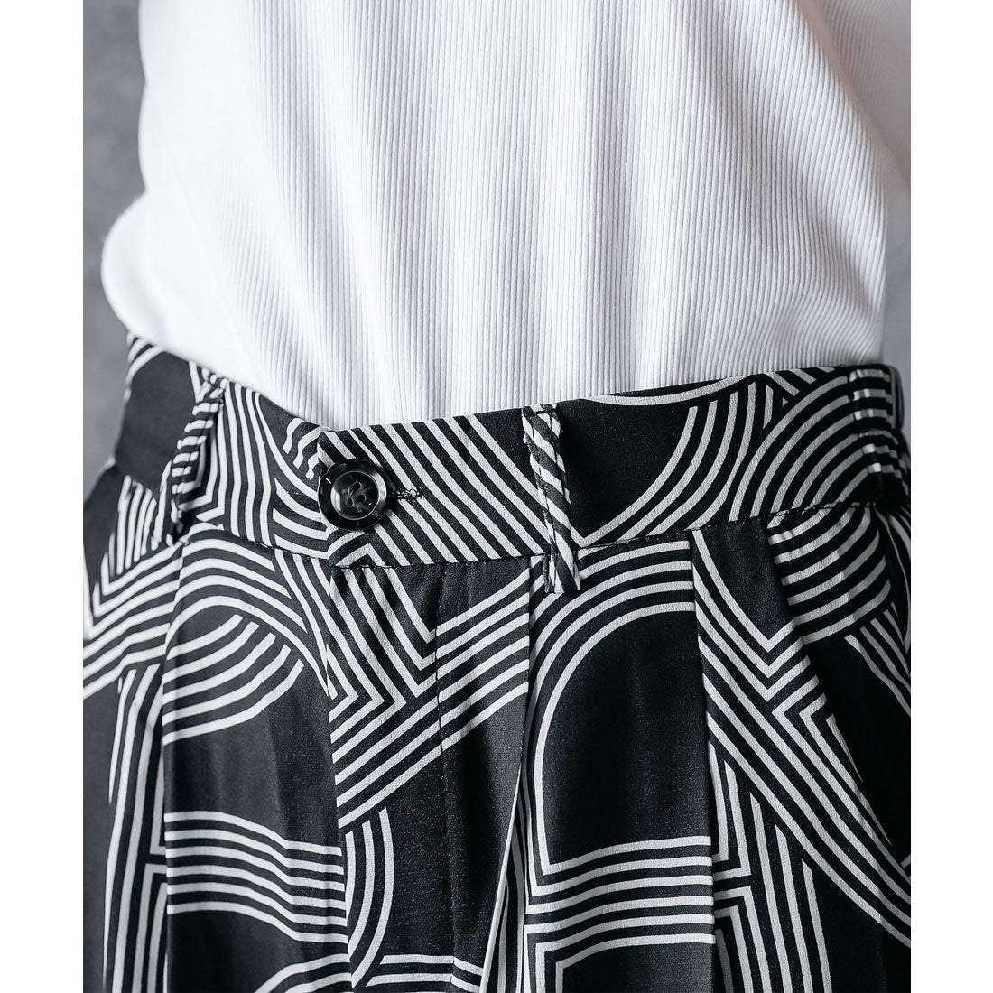 ミリアンデニ mili an deni 幾何柄イージーワイドパンツ (BK) BK