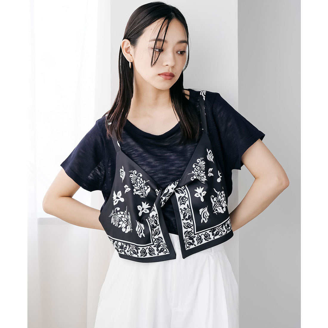 ミリアンデニ mili an deni バンダナキャミレイヤードトップス (NV) NV