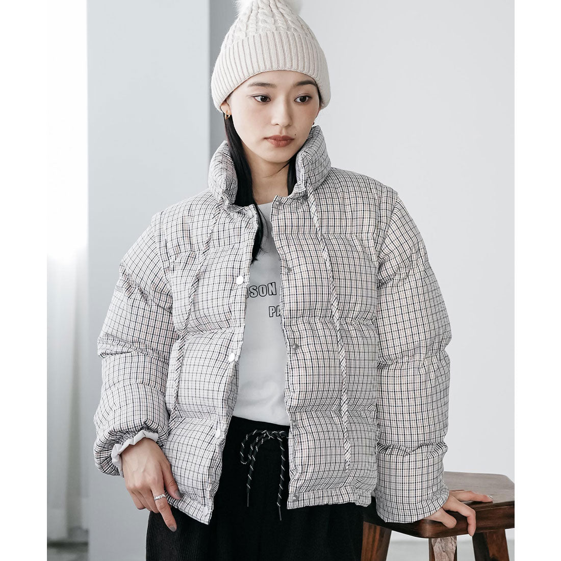 ミリアンデニ mili an deni 袖取り外しチェック中綿ブルゾン (BG) BG