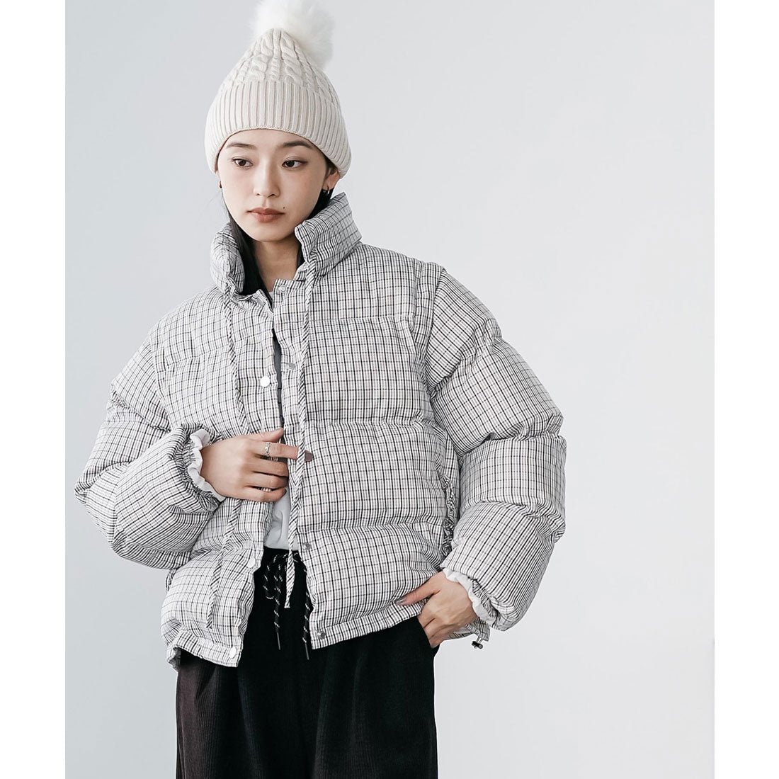 ミリアンデニ mili an deni 袖取り外しチェック中綿ブルゾン (BG) BG