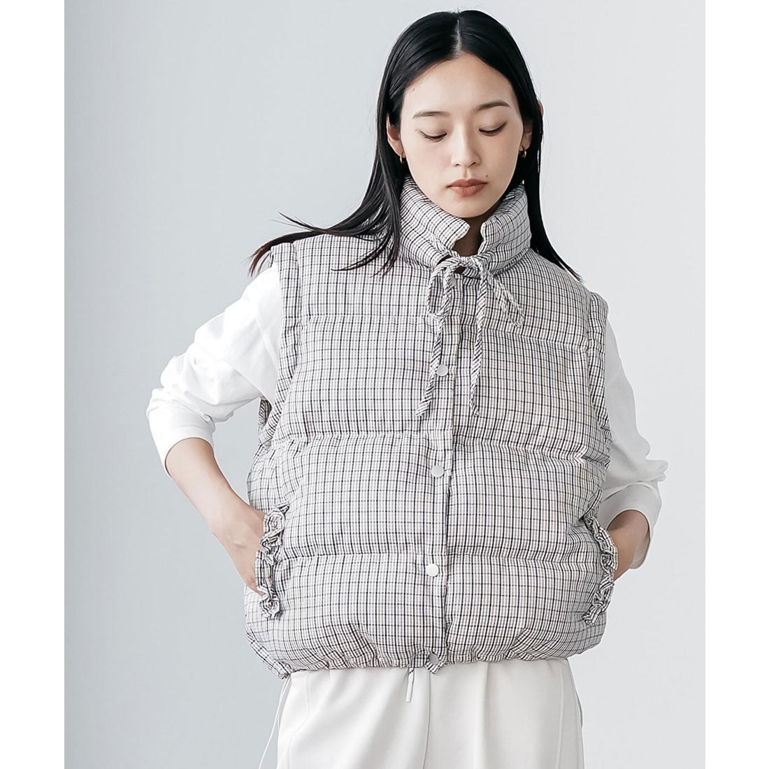 ミリアンデニ mili an deni 袖取り外しチェック中綿ブルゾン (BG) BG