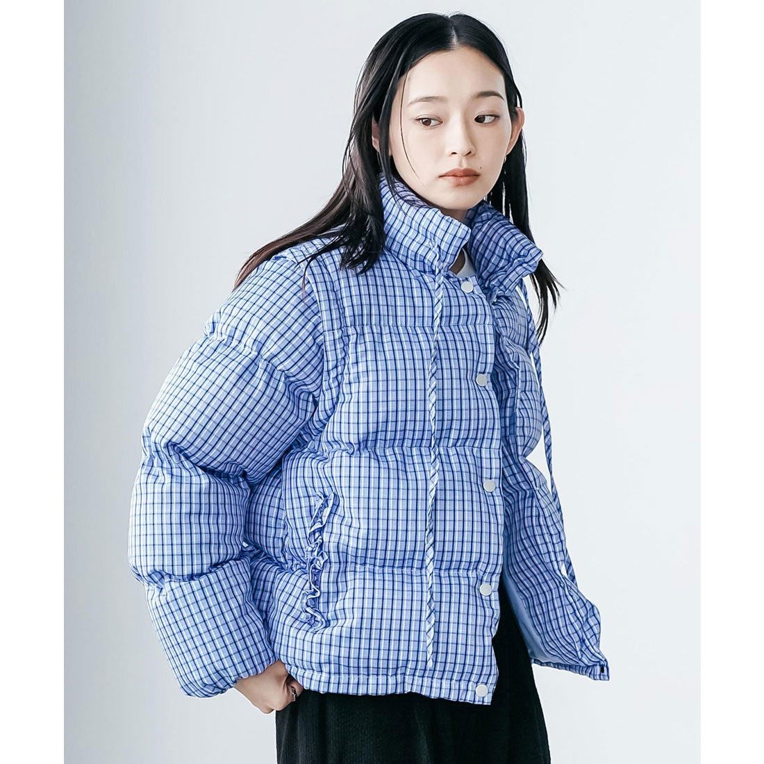 ミリアンデニ mili an deni 袖取り外しチェック中綿ブルゾン (BLU) BLU