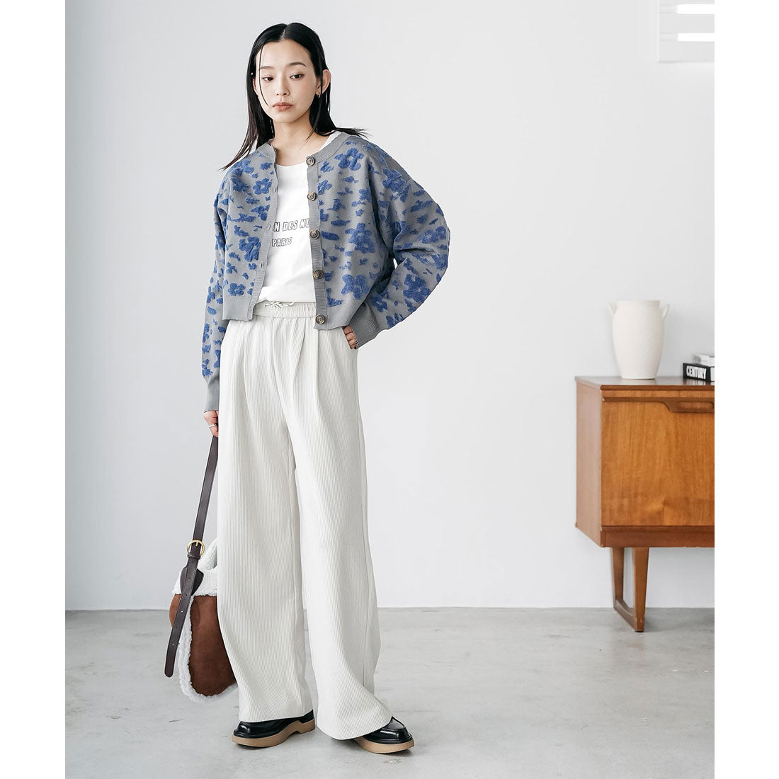 ミリアンデニ mili an deni モール花柄ショートカーデ (GRY) GRY