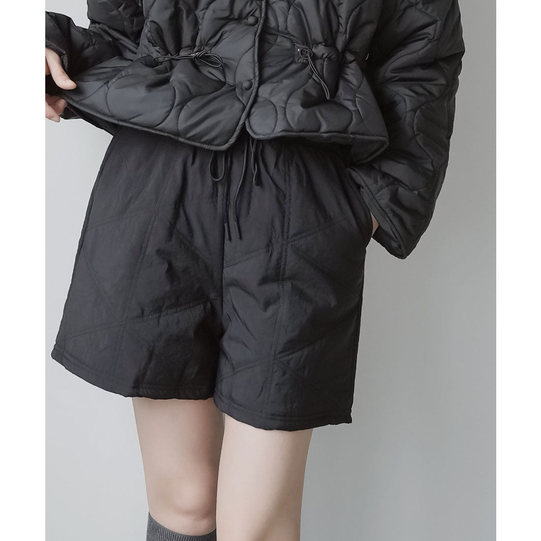 ミリアンデニ mili an deni ナイロンワッシャー中綿キルトショートパンツ (BK) BK