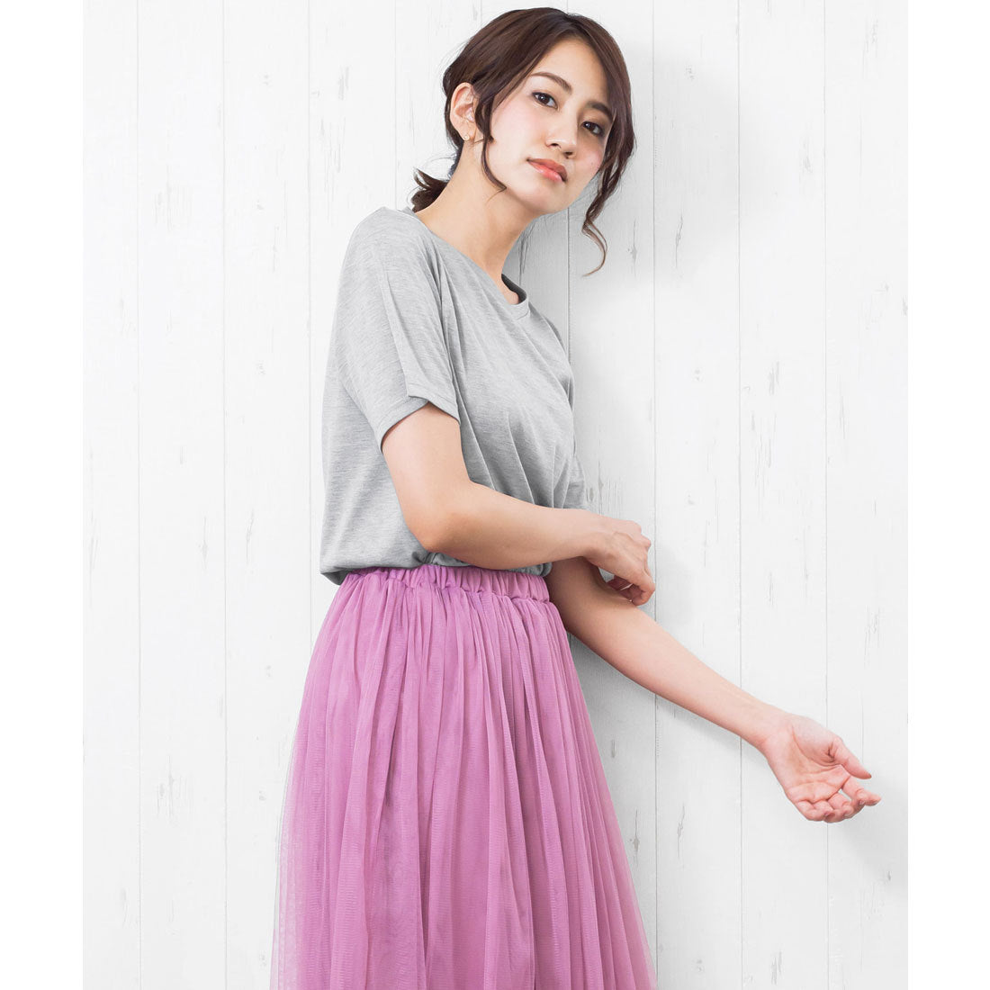 ミリアンデニ mili an deni ナノファインVネックTシャツ,杢グレー