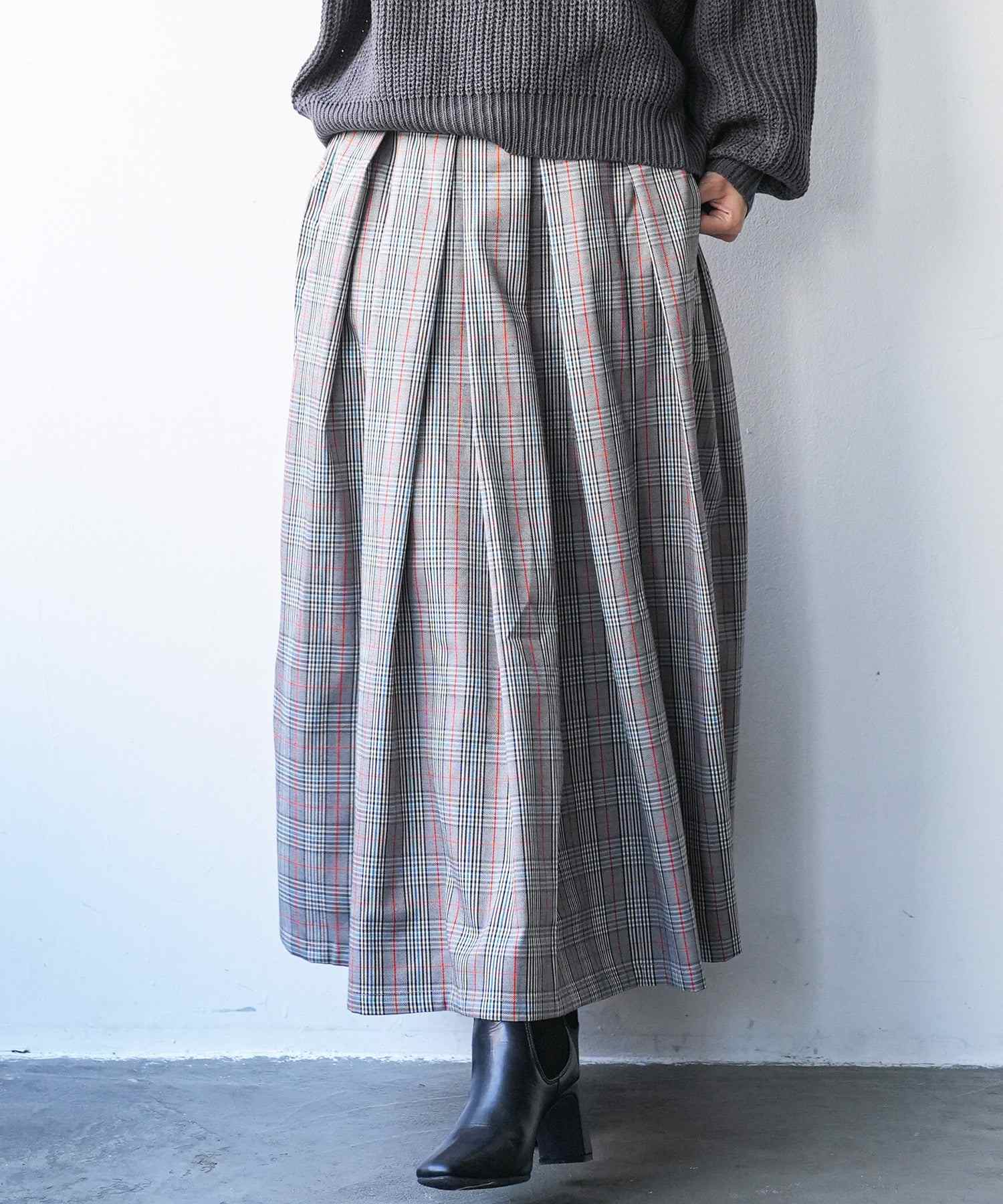 mili an deni Check pleated skirt